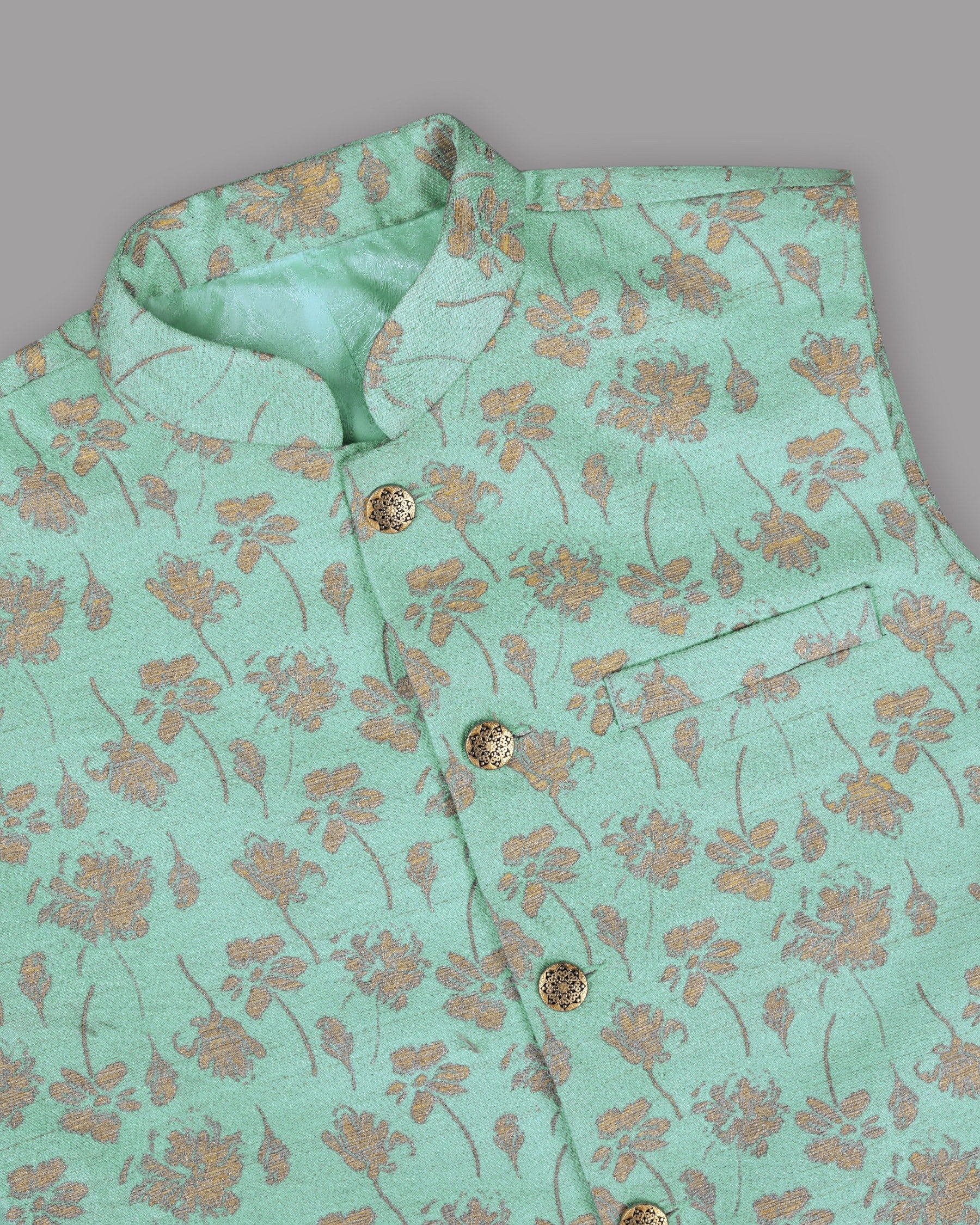 Mint Flower Jacquard Designer Nehru jacket