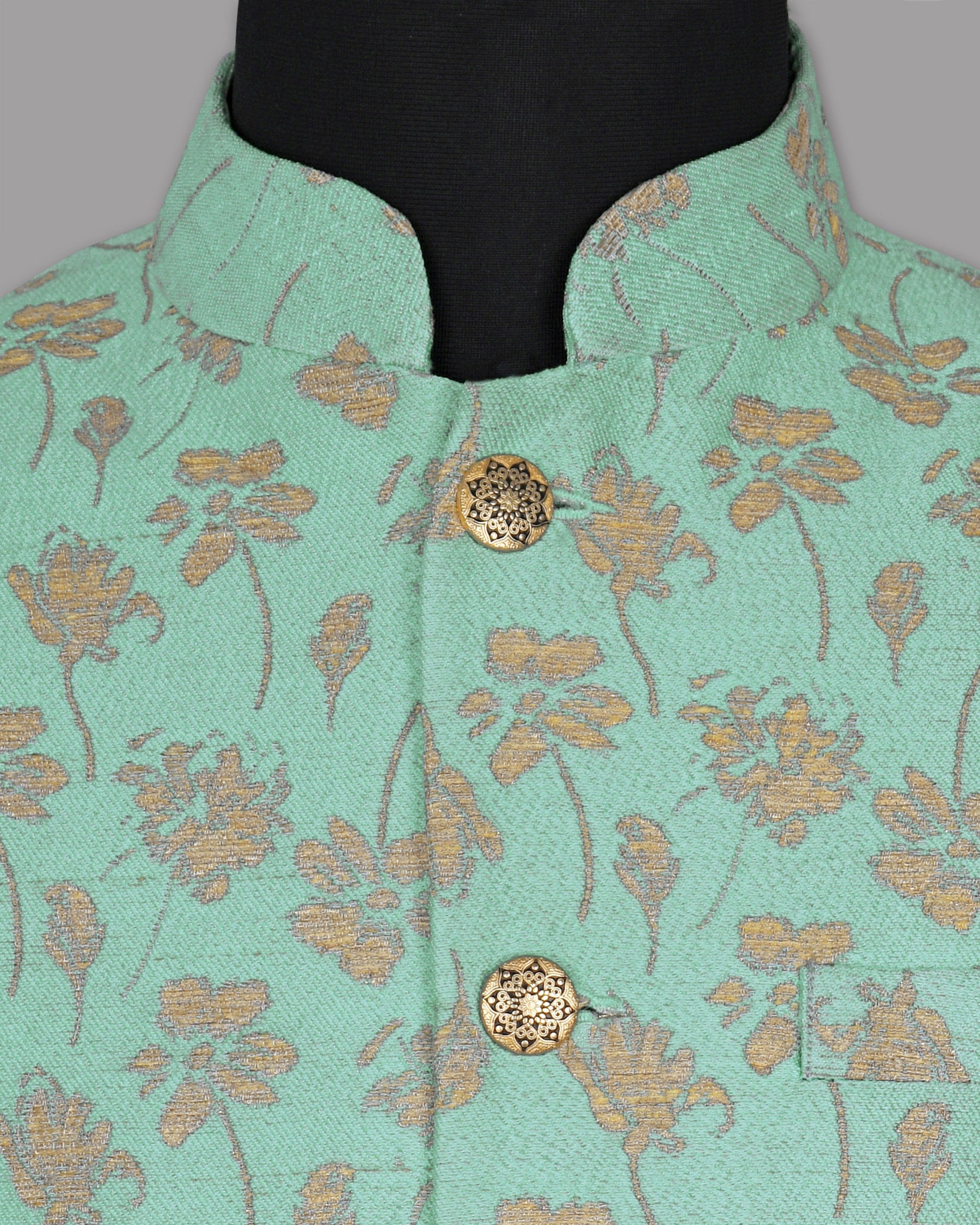 Mint Flower Jacquard Designer Nehru jacket