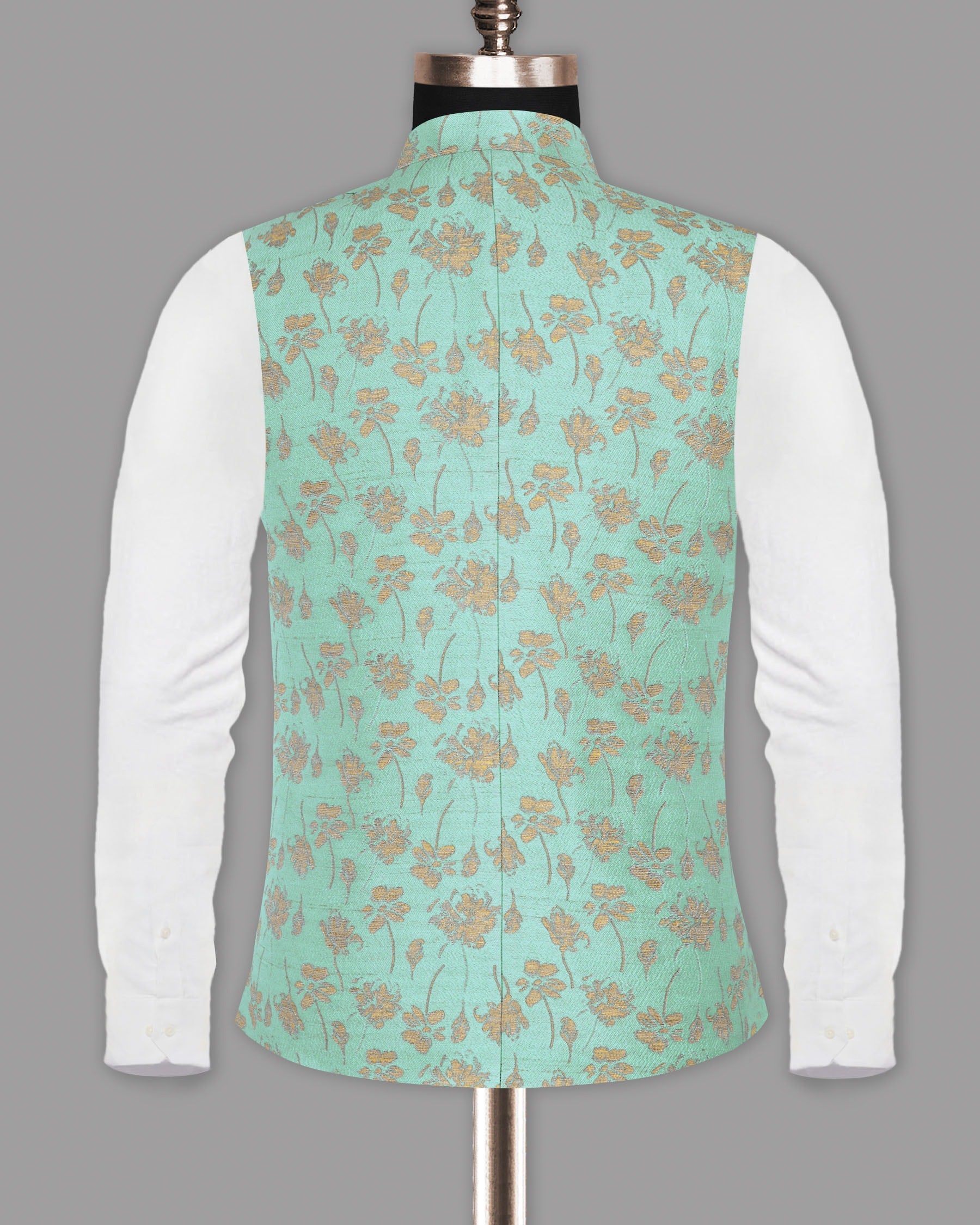 Mint Flower Jacquard Designer Nehru jacket