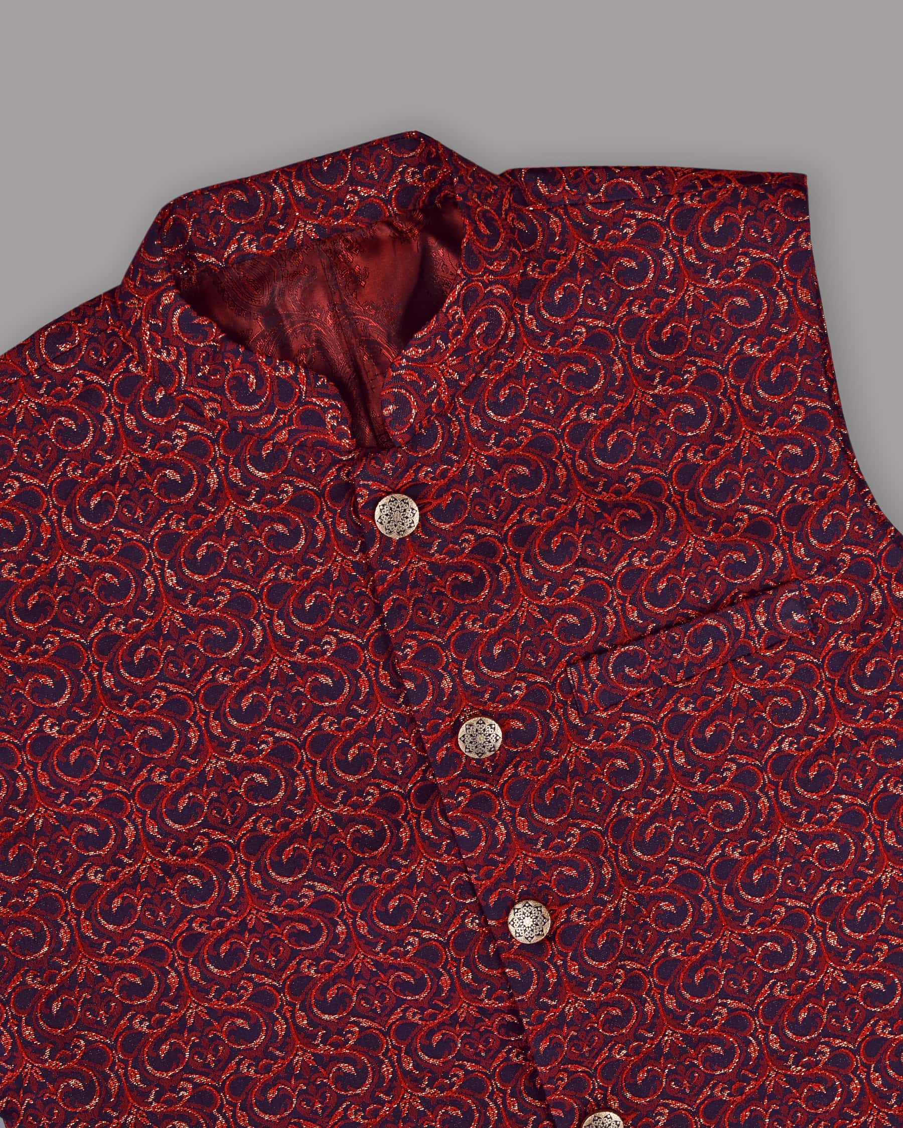 Red with Golden Climber Jacquard Designer Nehru Jacket