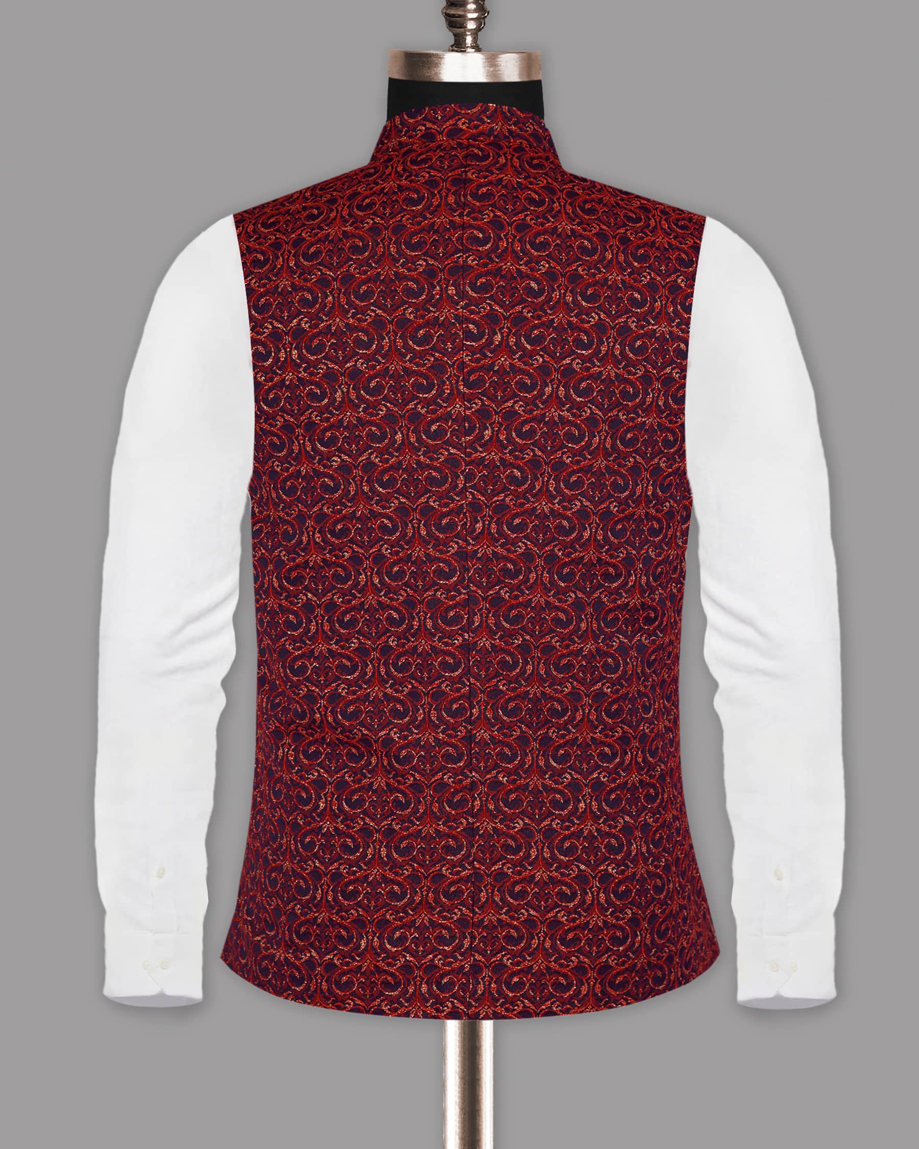 Red with Golden Climber Jacquard Designer Nehru Jacket