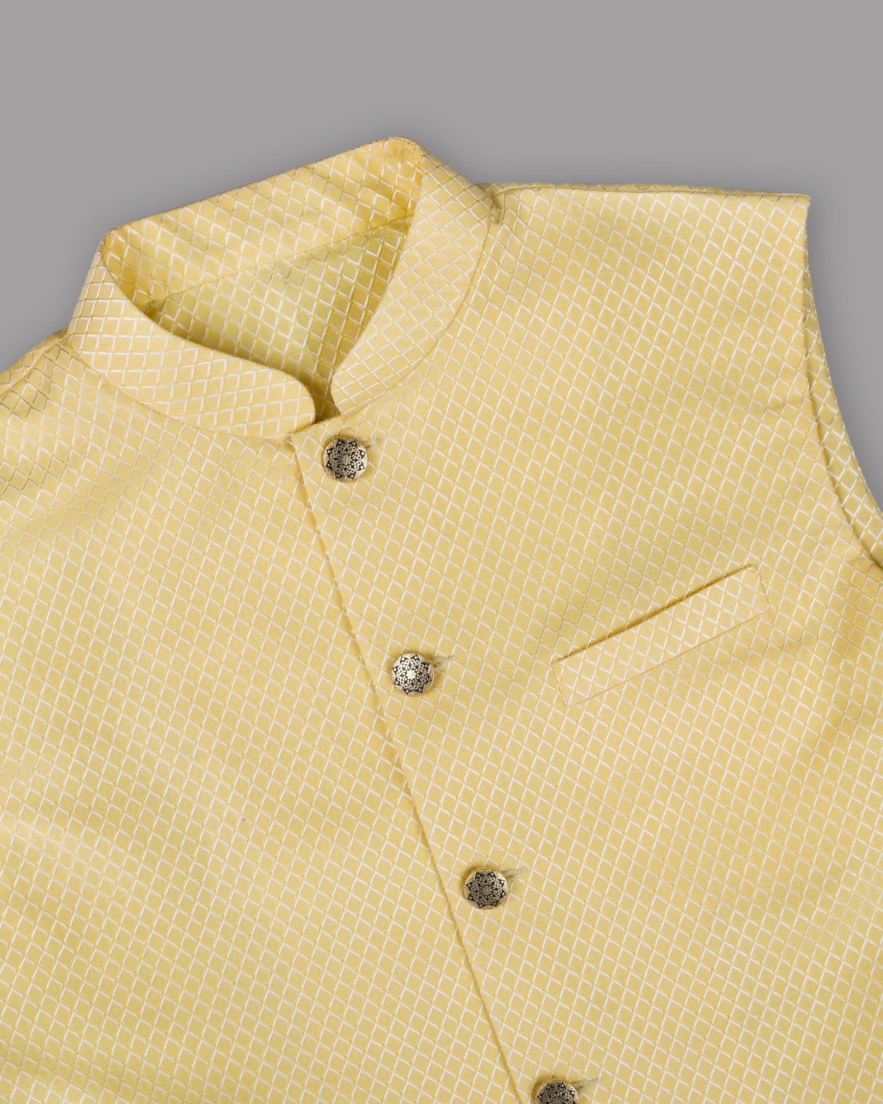 Butter Yellow Jacquard Textured Designer Nehru Jacket