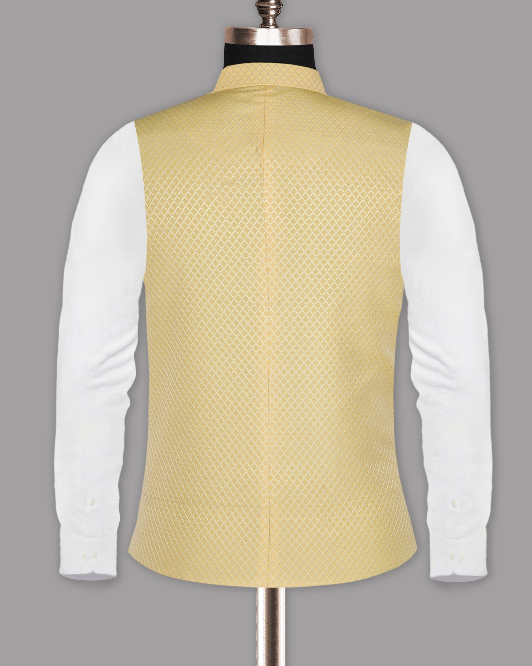 Butter Yellow Jacquard Textured Designer Nehru Jacket