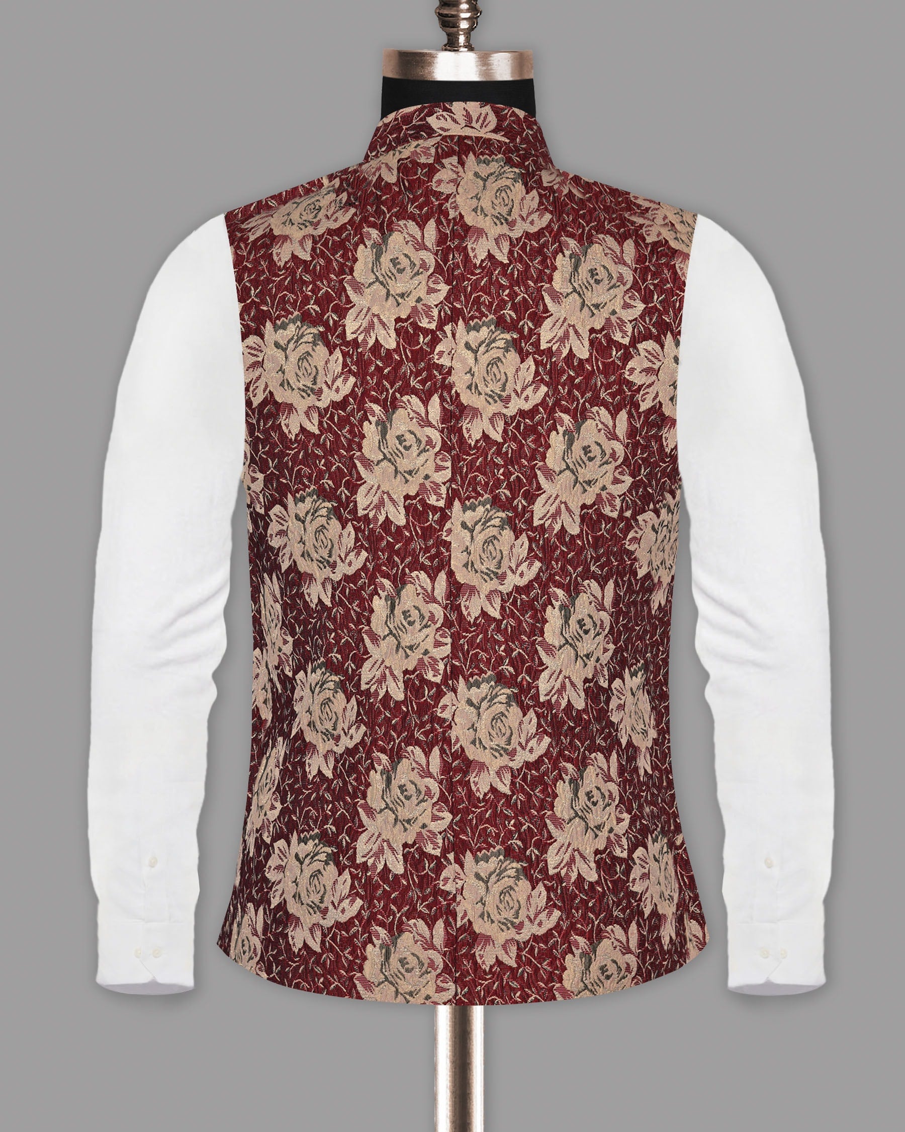 Cream with red Rose jacquard Textured Designer Nehru Jacket