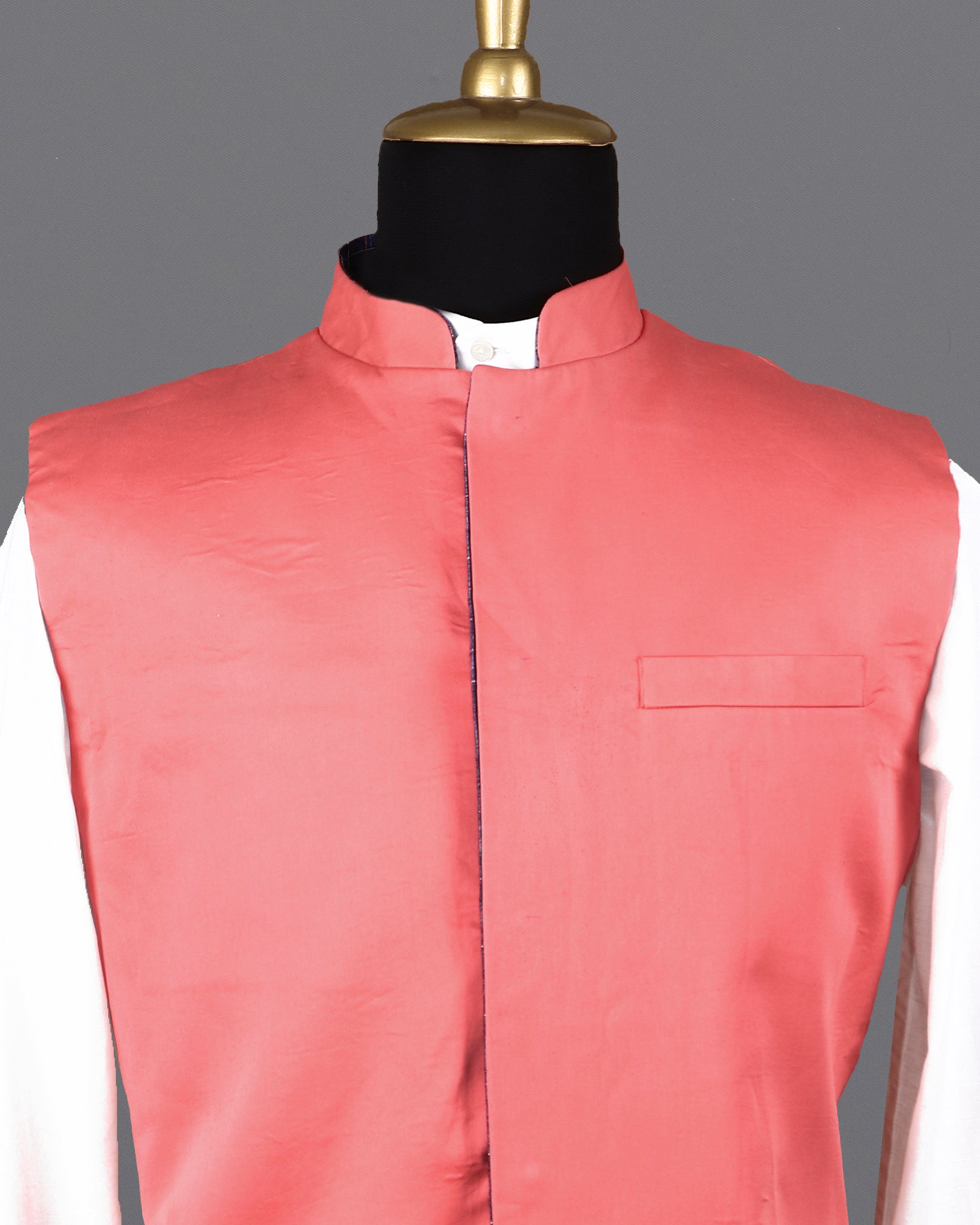 Denim Windowpane Linen-Jute Blend Reversible Nehru Jacket