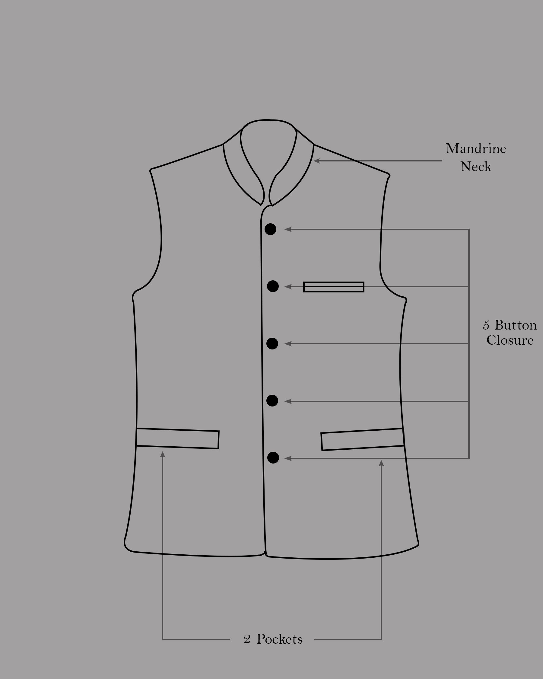 Fuscous Gray Cross Placket Bandhgala Suit