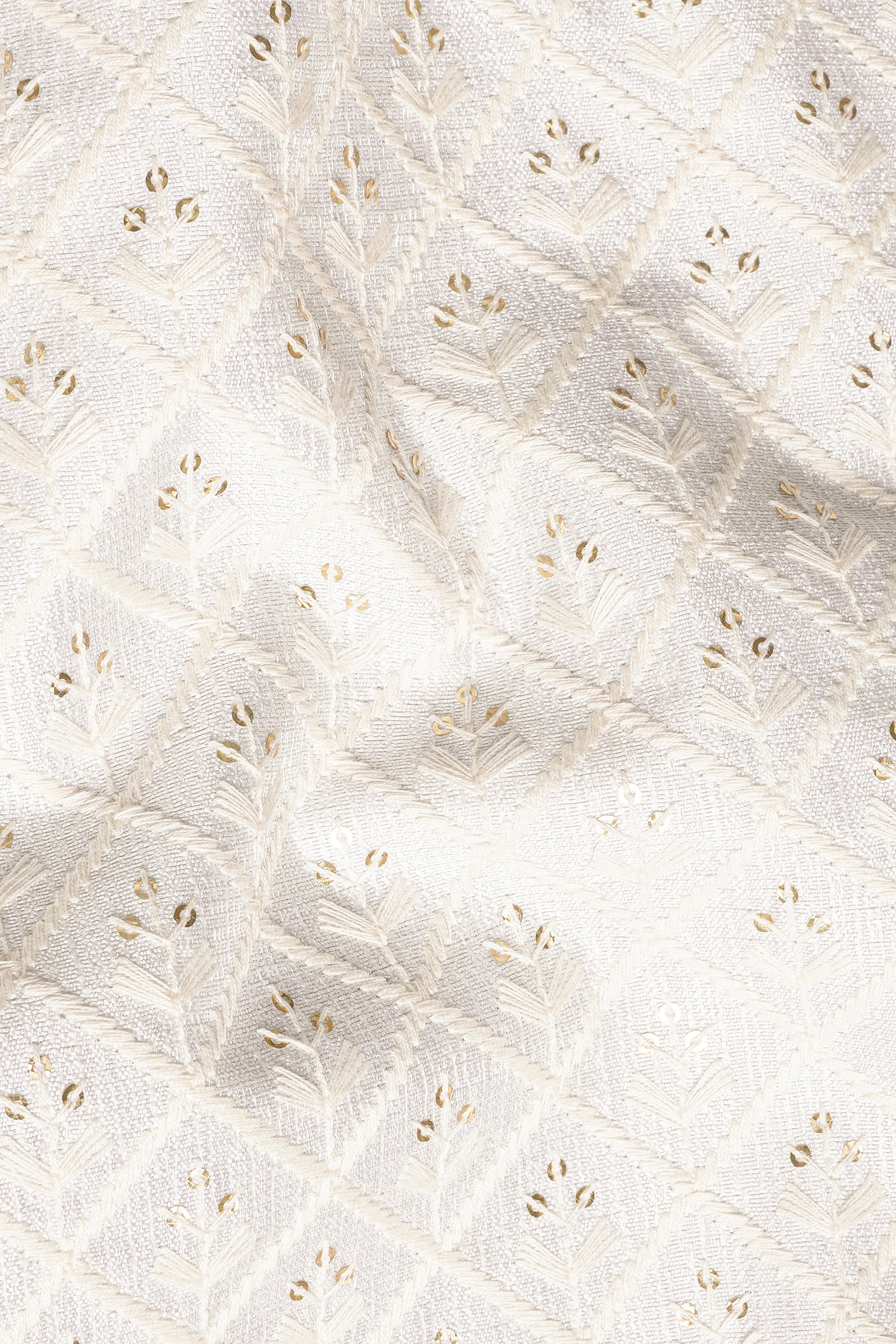 Bright White and Bone Beige Geometric Thread and Sequin Embroidered Jodhpuri Set