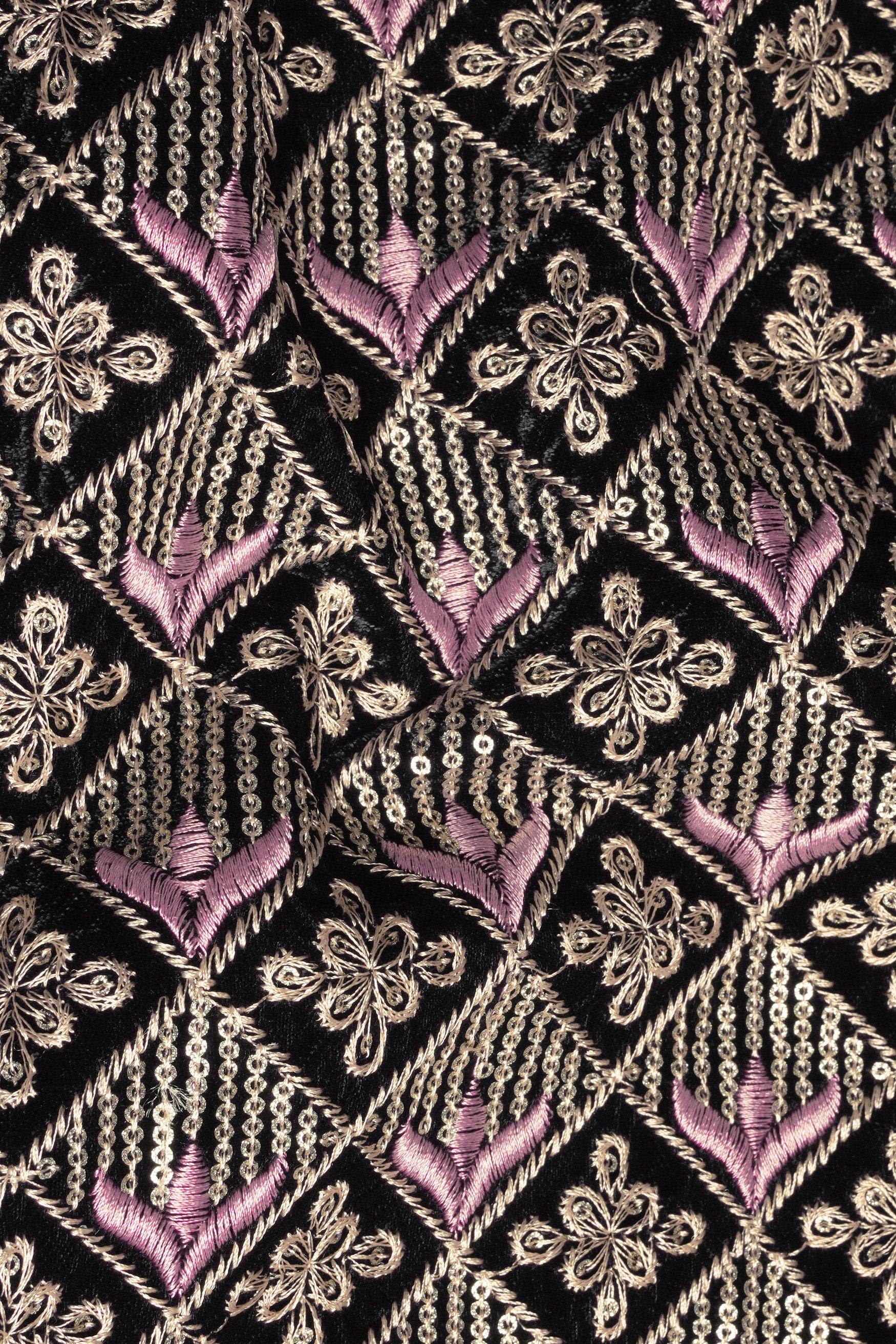 Jade Black and Wewak Pink Geometric Thread Embroidered Indo-Western