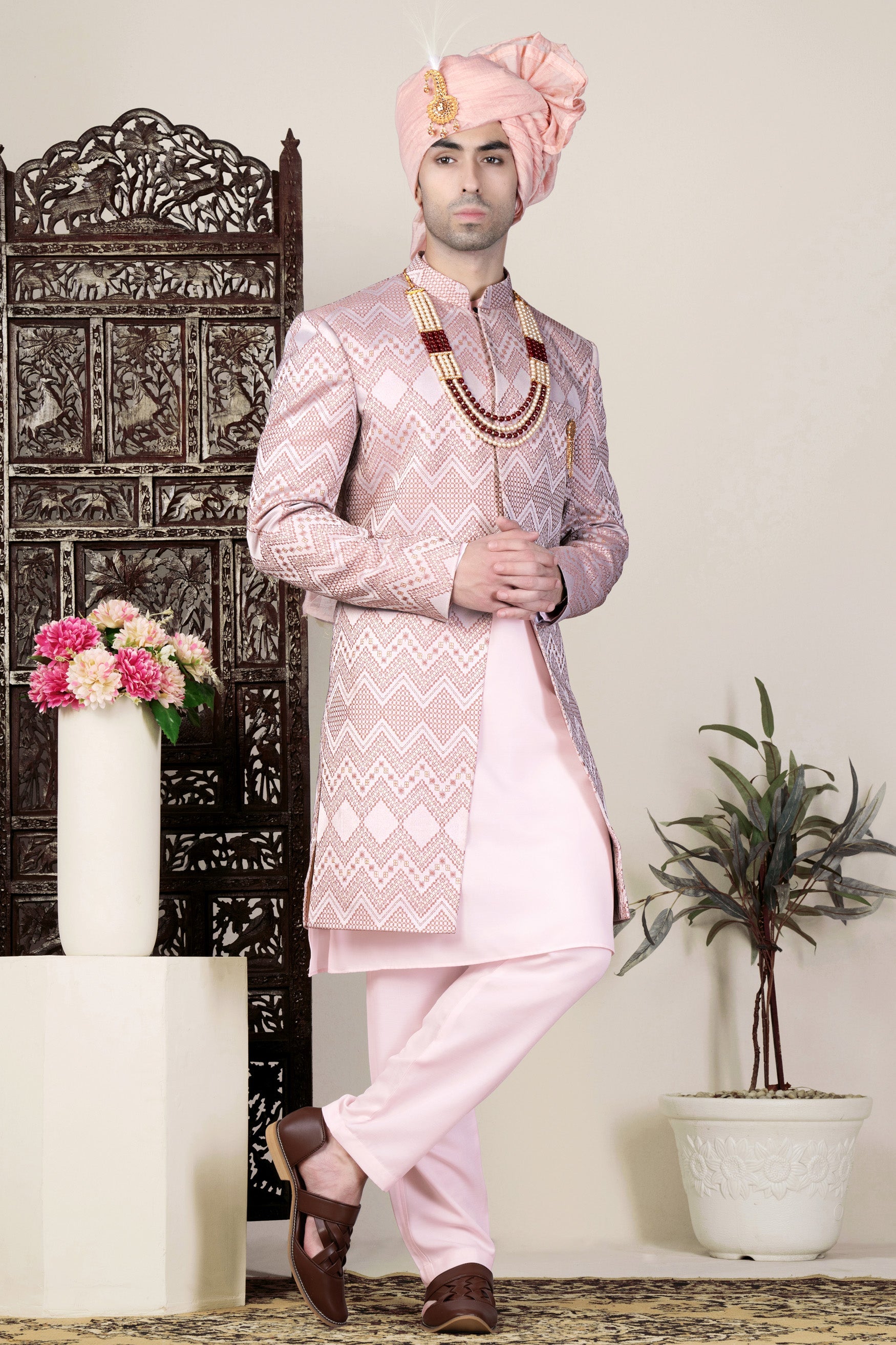 Pink indo western clearance sherwani