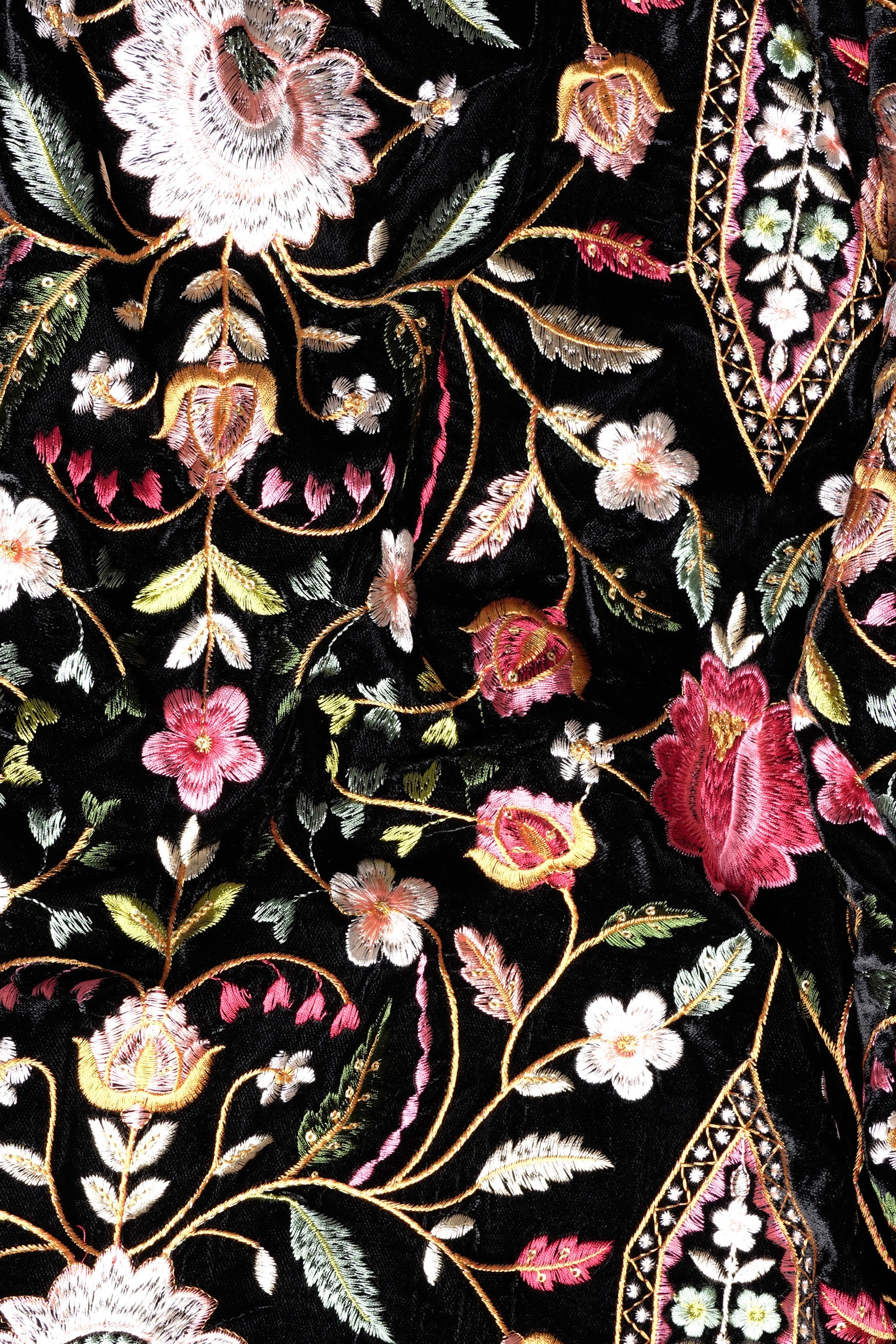 Jade Black with Chalet Green and Geenbug Orange Multicolour Floral Embroidered Indo-Western Set