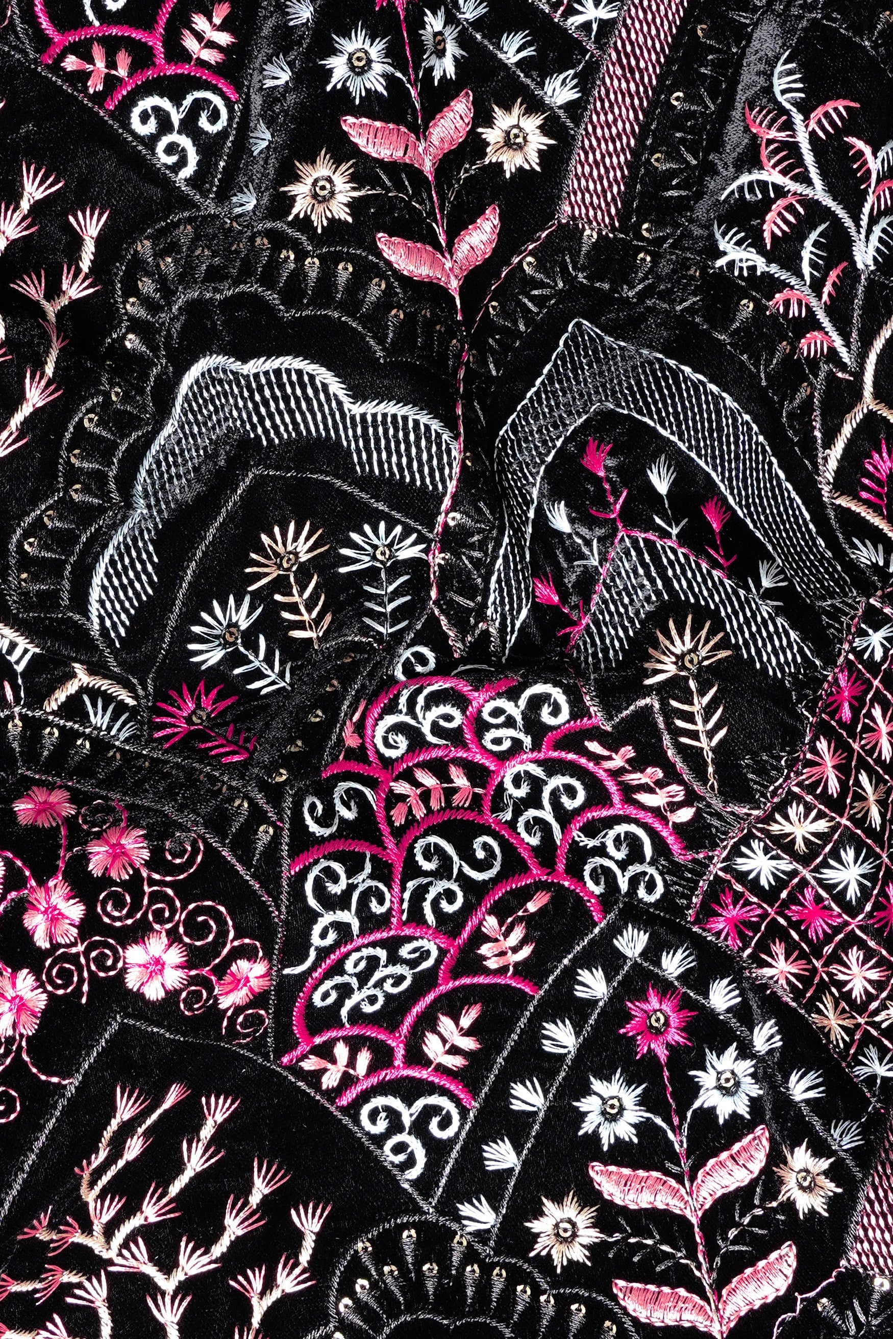 Jade Black with Tyrian Pink and Opium Brown Multicolour Floral Embroidered Indo-Western Set