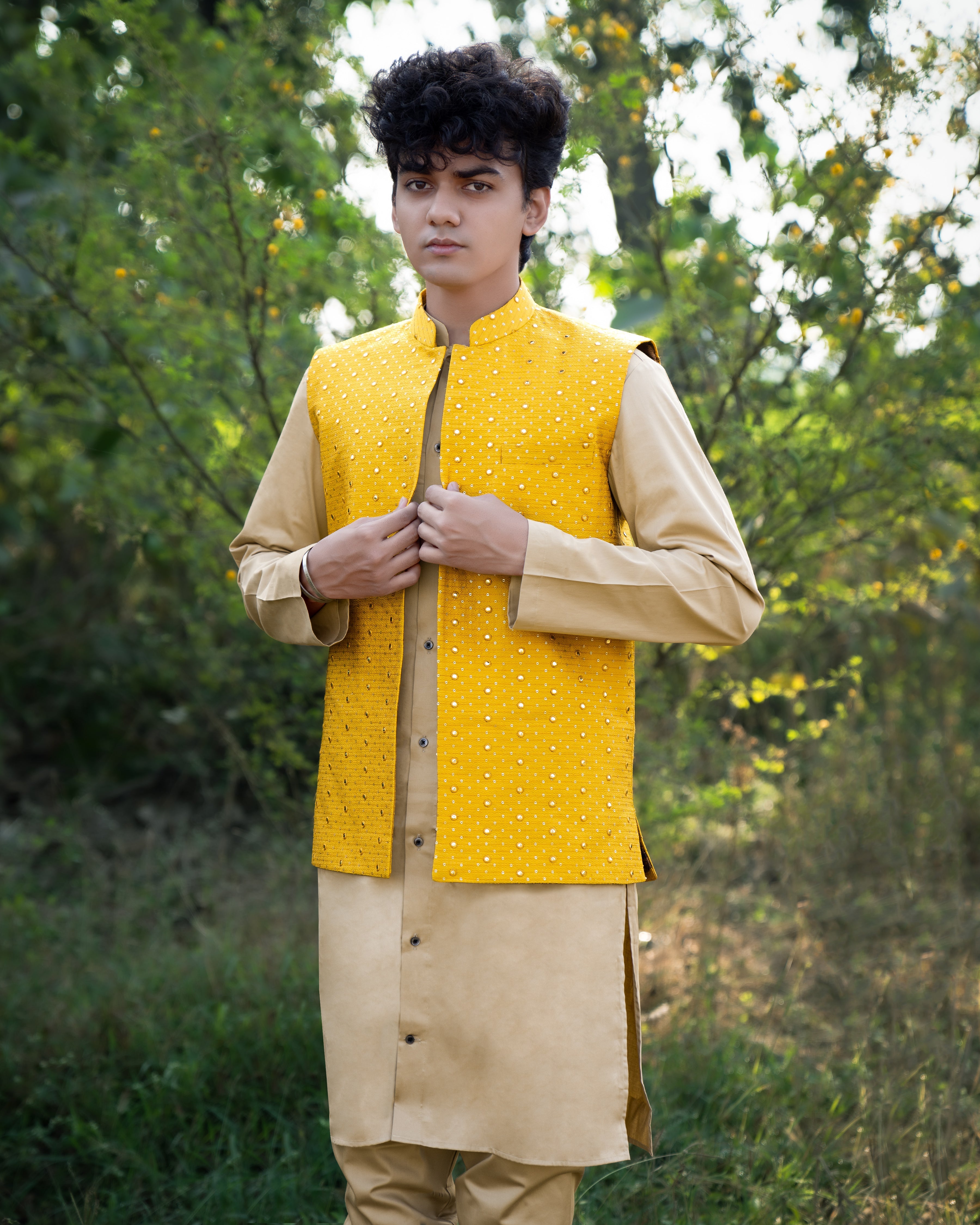 Sunglow Yellow Sleeveless Mirror Embodied Jacket with Kurta, Pajama set SH004-SRW17-36, SH004-SRW17-38, SH004-SRW17-40, SH004-SRW17-42, SH004-SRW17-44, SH004-SRW17-46, SH004-SRW17-48, SH004-SRW17-50, SH004-SRW17-52, SH004-SRW17-54, SH004-SRW17-56, SH004-SRW17-58, SH004-SRW17-60