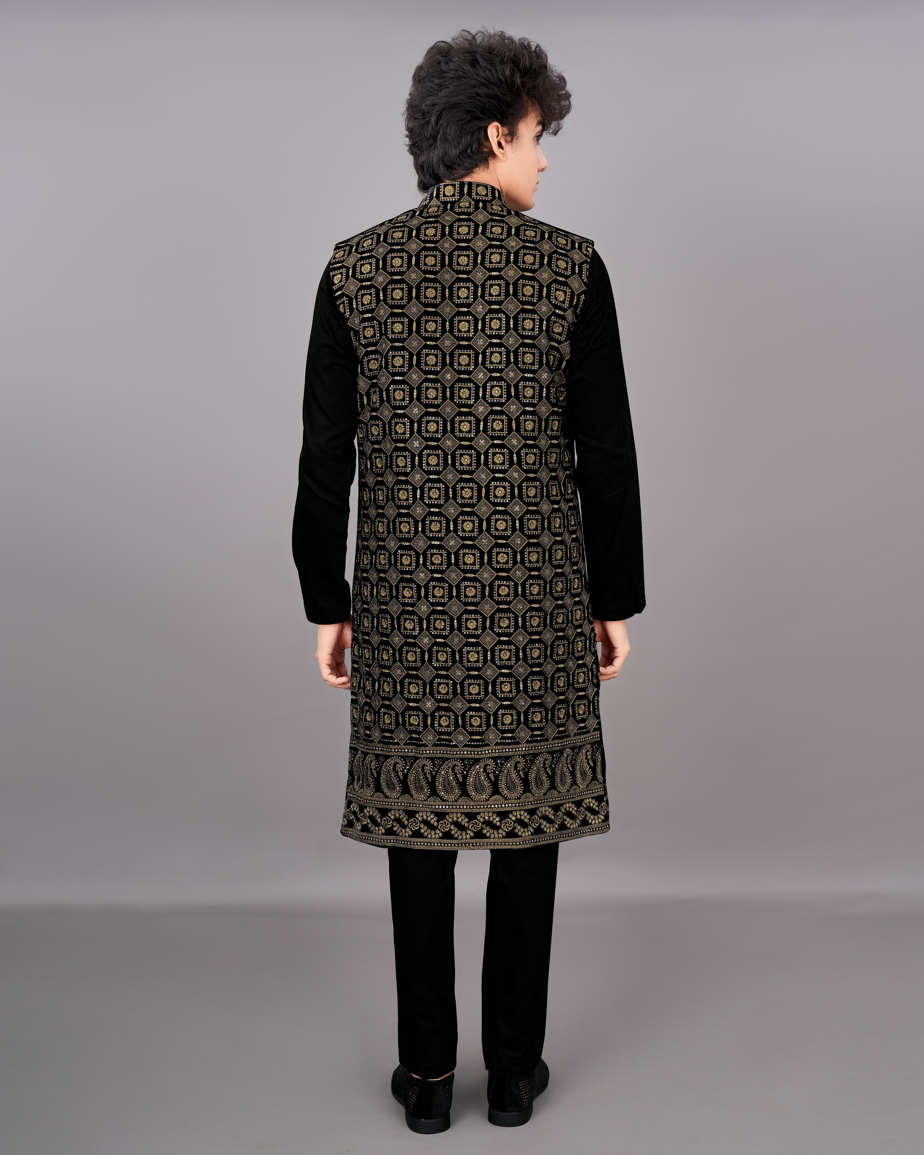 Jade Black with Moccasin Brown Sleeveless Embroidered Indo-Western with Kurta and Pants Set SH017-SRW16-36, SH017-SRW16-38, SH017-SRW16-40, SH017-SRW16-42, SH017-SRW16-44, SH017-SRW16-46, SH017-SRW16-48, SH017-SRW16-50, SH017-SRW16-52, SH017-SRW16-54, SH017-SRW16-56, SH017-SRW16-58, SH017-SRW16-60