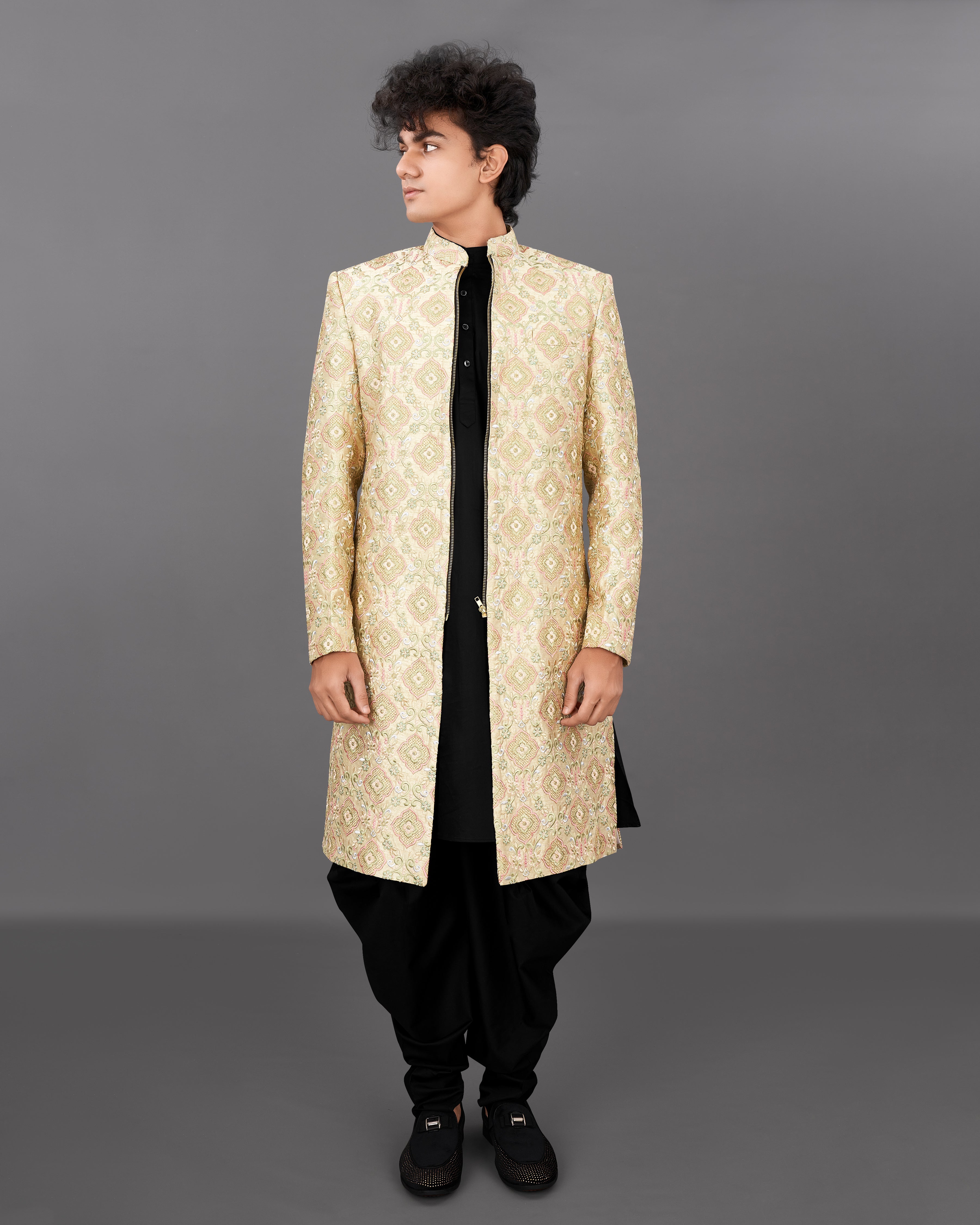 Navajo Brown with Oyster Peach and Sequence Embroidered Sherwani with Kurta and Dhoti Set SH023-SRW10-36, SH023-SRW10-38, SH023-SRW10-40, SH023-SRW10-42, SH023-SRW10-44, SH023-SRW10-46, SH023-SRW10-48, SH023-SRW10-50, SH023-SRW10-52, SH023-SRW10-54, SH023-SRW10-56, SH023-SRW10-58, SH023-SRW10-60