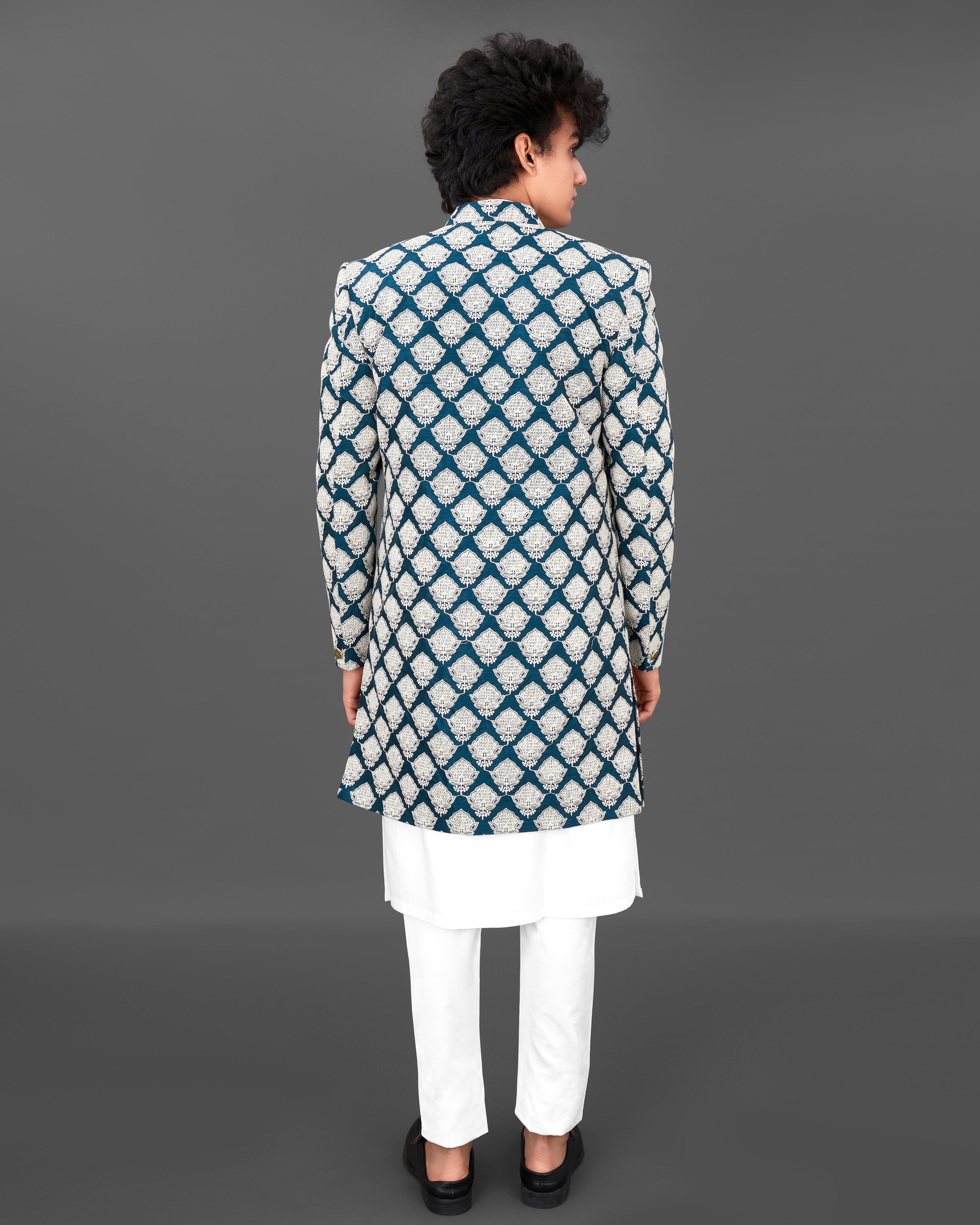 Rhino Blue with White and Sequence Embroidered Indo-Western with Kurta and Pants Set SH024-SRW22-36, SH024-SRW22-38, SH024-SRW22-40, SH024-SRW22-42, SH024-SRW22-44, SH024-SRW22-46, SH024-SRW22-48, SH024-SRW22-50, SH024-SRW22-52, SH024-SRW22-54, SH024-SRW22-56, SH024-SRW22-58, SH024-SRW22-60