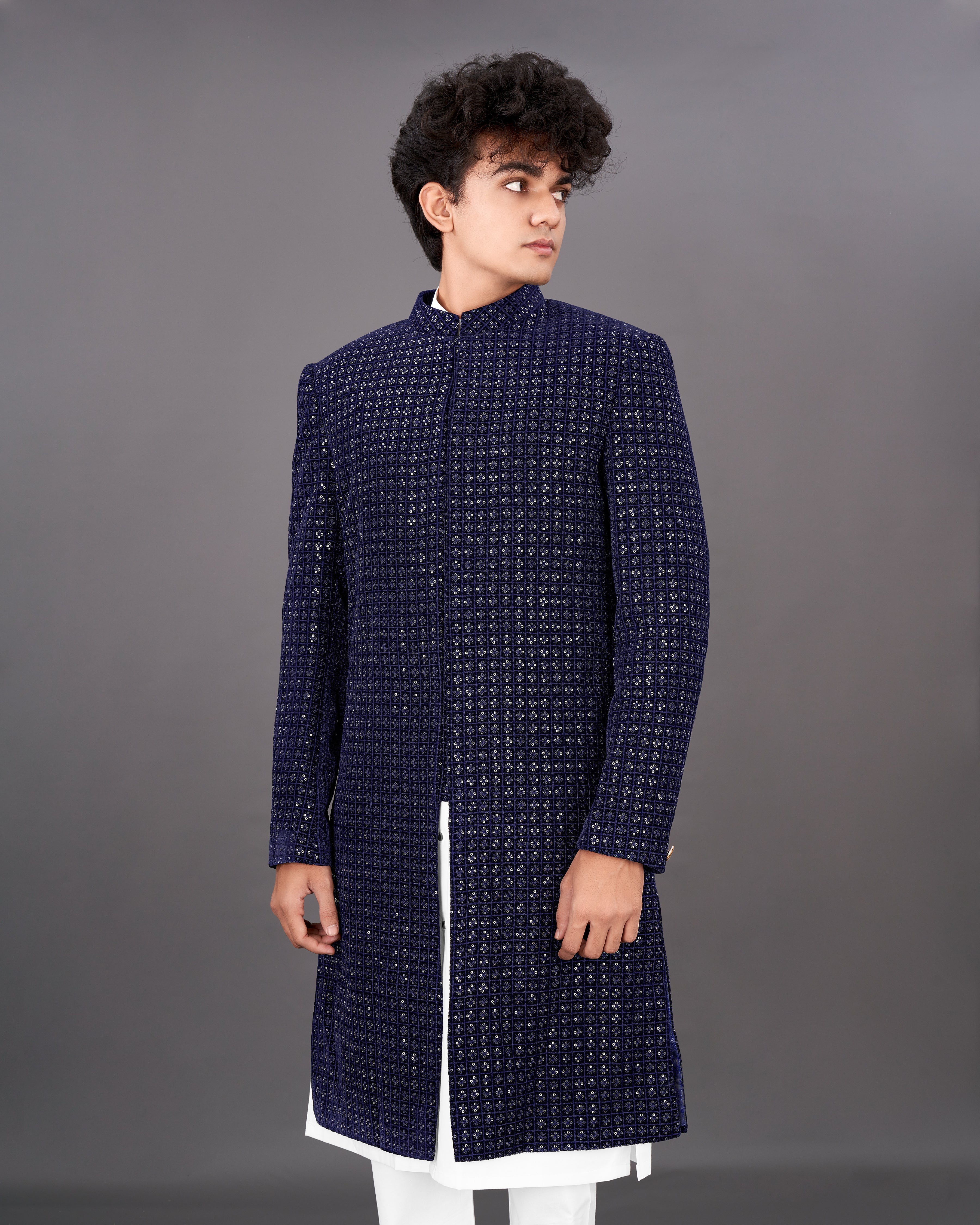 Haiti Navy Blue Embroidered Sherwani with Kurta and Pants Set SHR025-SRW30-36, SHR025-SRW30-38, SHR025-SRW30-40, SHR025-SRW30-42, SHR025-SRW30-44, SHR025-SRW30-46, SHR025-SRW30-48, SHR025-SRW30-50, SHR025-SRW30-52, SHR025-SRW30-54, SHR025-SRW30-56, SHR025-SRW30-58, SHR025-SRW30-60