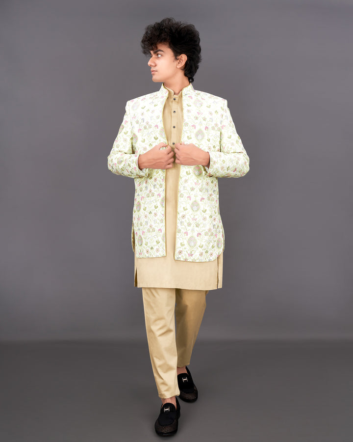 Citrine OffWhite Textured Premium BandhgalaIndowestern Sherwani With Kurta  Pajamas For Men