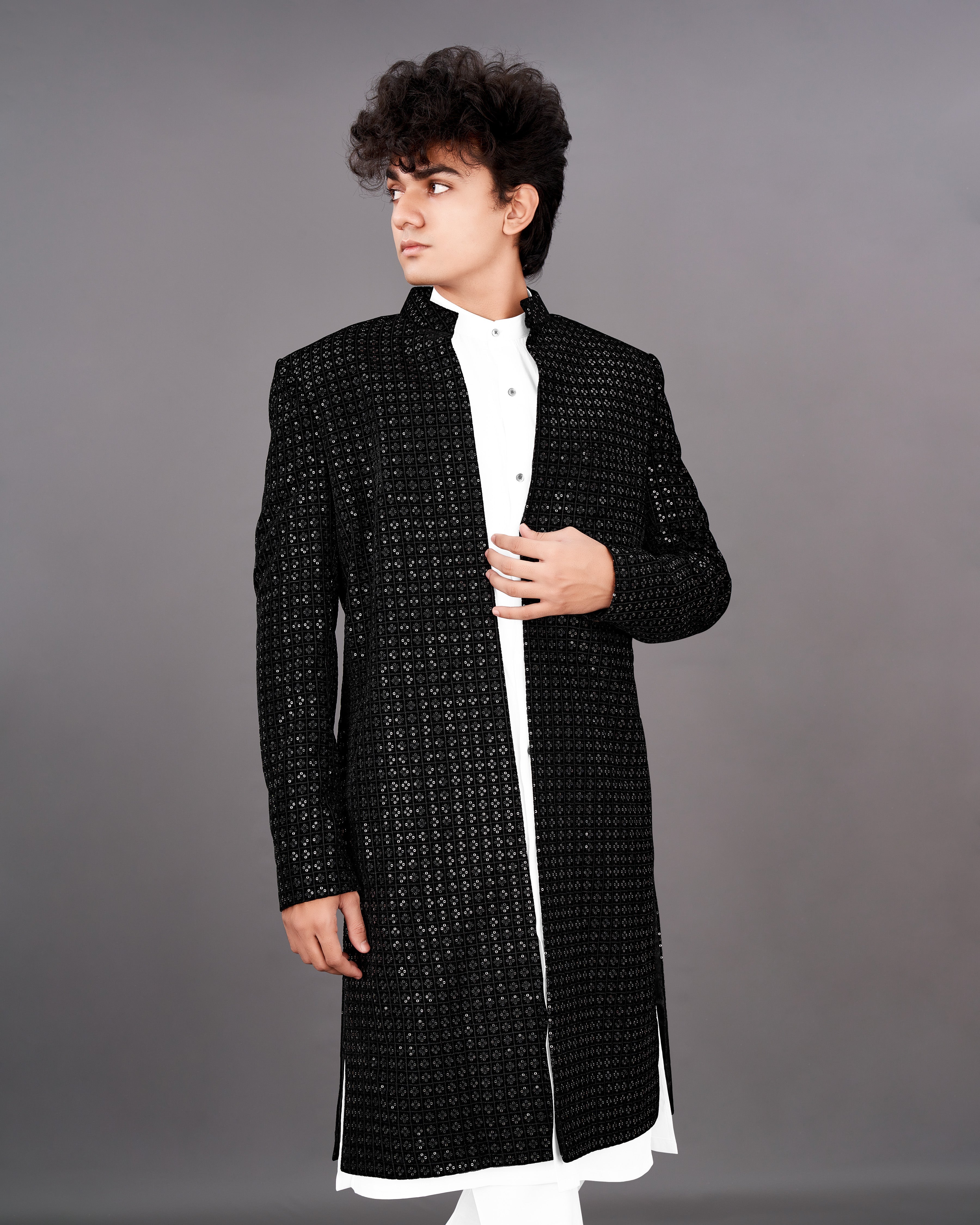 Jade Black Embroidered Sherwani with Kurta and Pants Set SHR033-SRW24-36, SHR033-SRW24-38, SHR033-SRW24-40, SHR033-SRW24-42, SHR033-SRW24-44, SHR033-SRW24-46, SHR033-SRW24-48, SHR033-SRW24-50, SHR033-SRW24-52, SHR033-SRW24-54, SHR033-SRW24-56, SHR033-SRW24-58, SHR033-SRW24-60