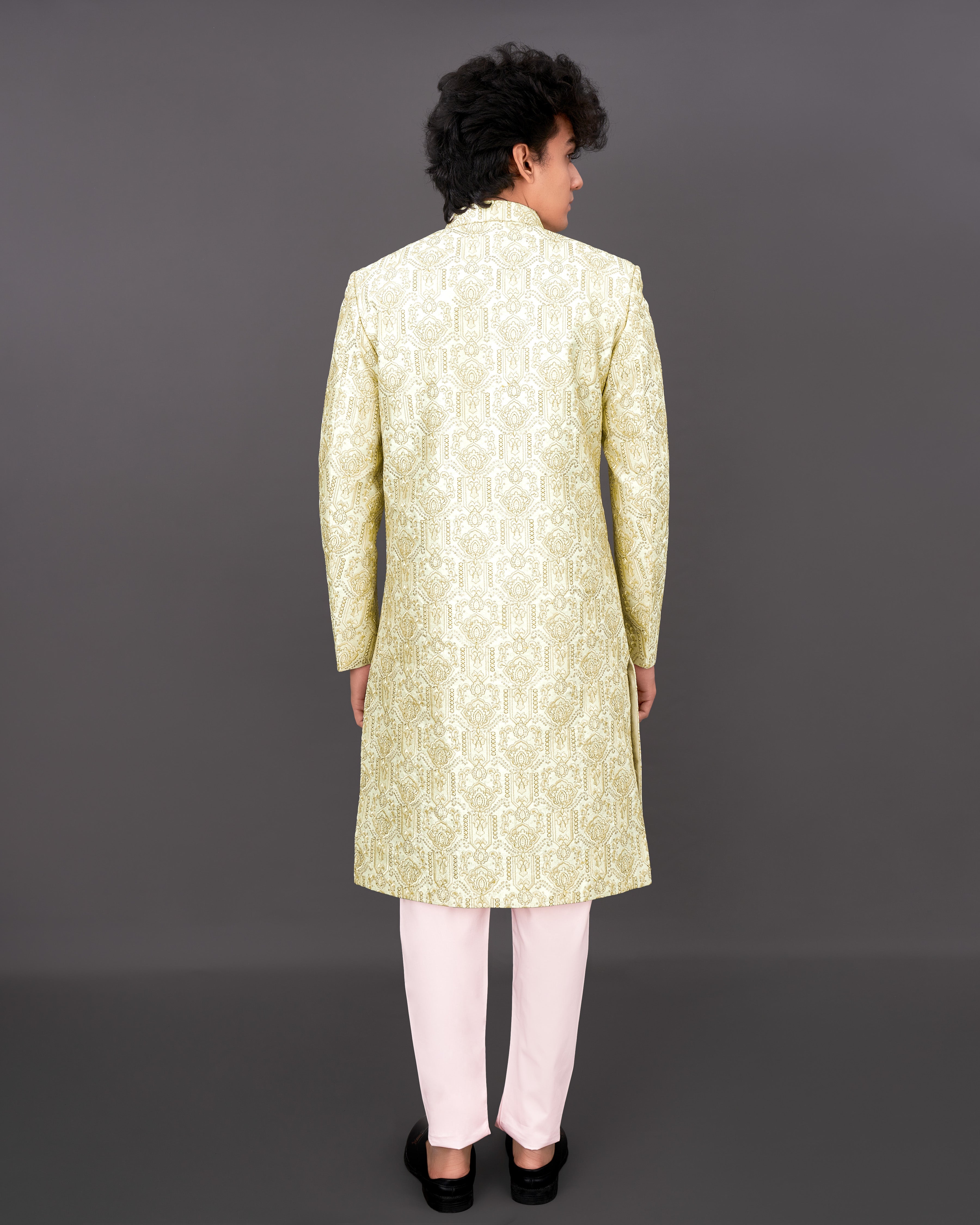 Eggshell Cream Heavyweight Embroidered Sherwani with Kurta and Pants Set SH035-BG-36, SH035-BG-38, SH035-BG-40, SH035-BG-42, SH035-BG-44, SH035-BG-46, SH035-BG-48, SH035-BG-50, SH035-BG-52, SH035-BG-54, SH035-BG-56, SH035-BG-58, SH035-BG-60
