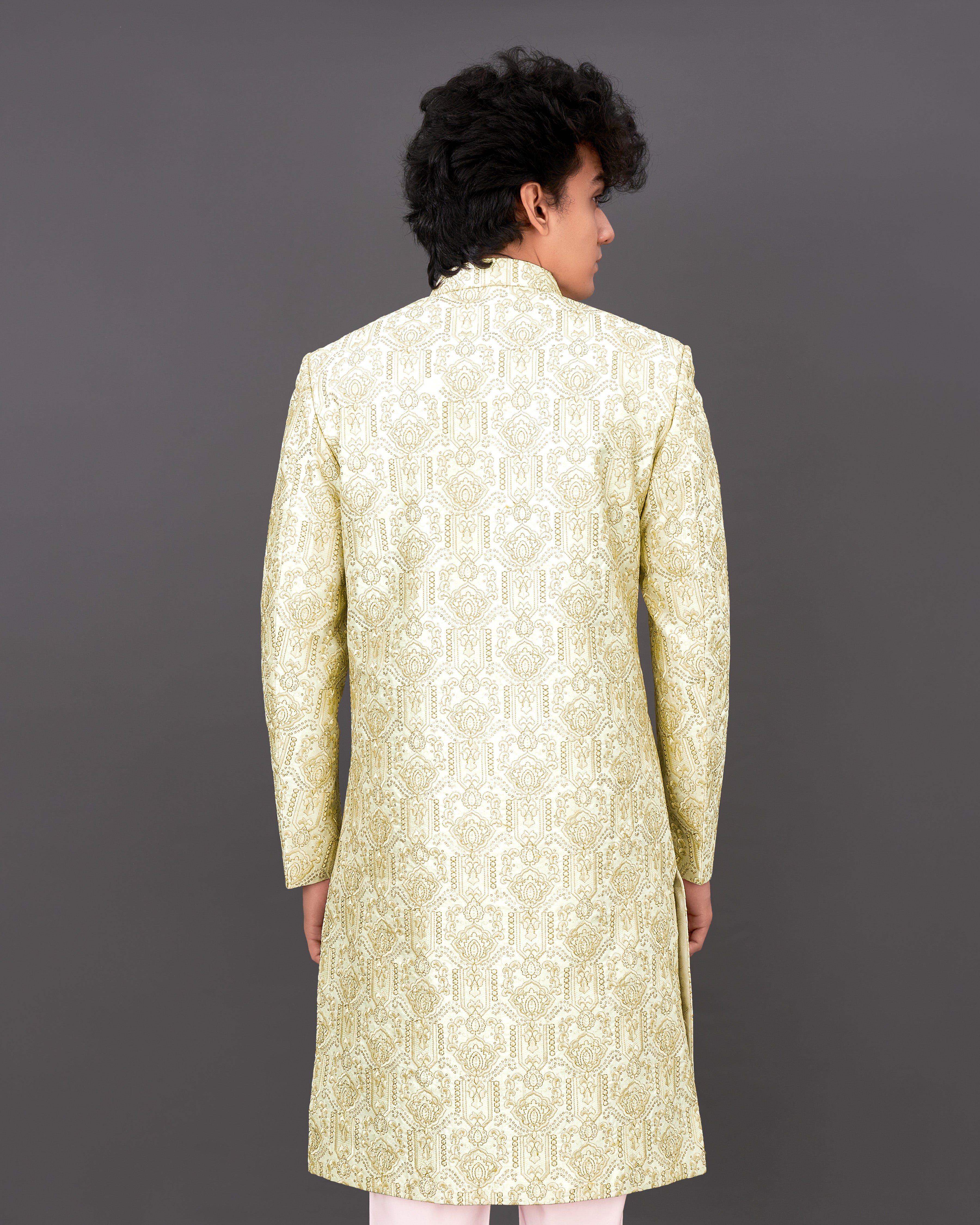 Eggshell Cream Heavyweight Embroidered Sherwani with Kurta and Pants Set SHR035-BG-36, SHR035-BG-38, SHR035-BG-40, SHR035-BG-42, SHR035-BG-44, SHR035-BG-46, SHR035-BG-48, SHR035-BG-50, SHR035-BG-52, SHR035-BG-54, SHR035-BG-56, SHR035-BG-58, SHR035-BG-60