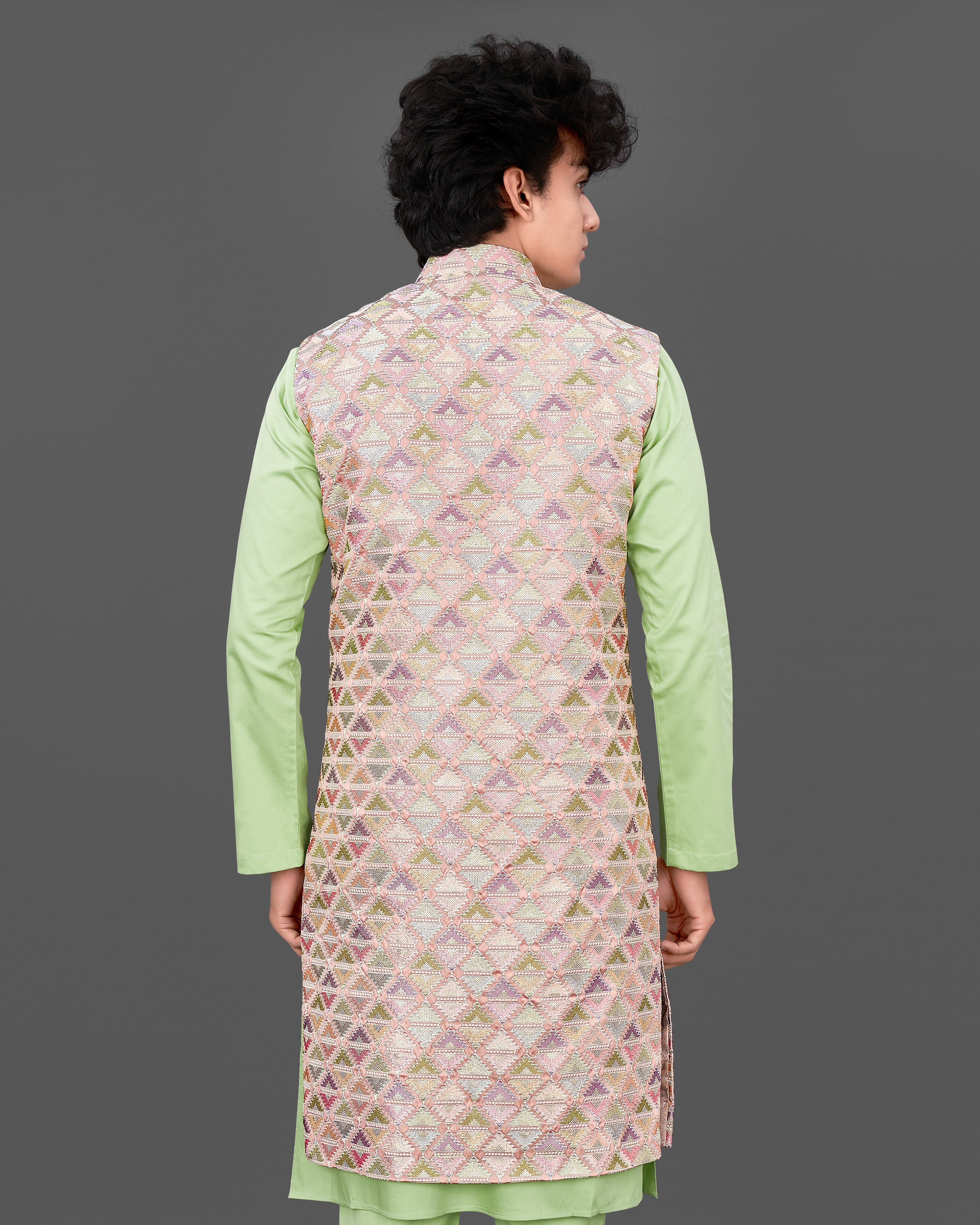 Vanilla Pink with Pixie Green Embroidered Sleeveless Indo-Western with Kurta and Pants Set SHR037-SRW20-36, SHR037-SRW20-38, SHR037-SRW20-40, SHR037-SRW20-42, SHR037-SRW20-44, SHR037-SRW20-46, SHR037-SRW20-48, SHR037-SRW20-50, SHR037-SRW20-52, SHR037-SRW20-54, SHR037-SRW20-56, SHR037-SRW20-58, SHR037-SRW20-60