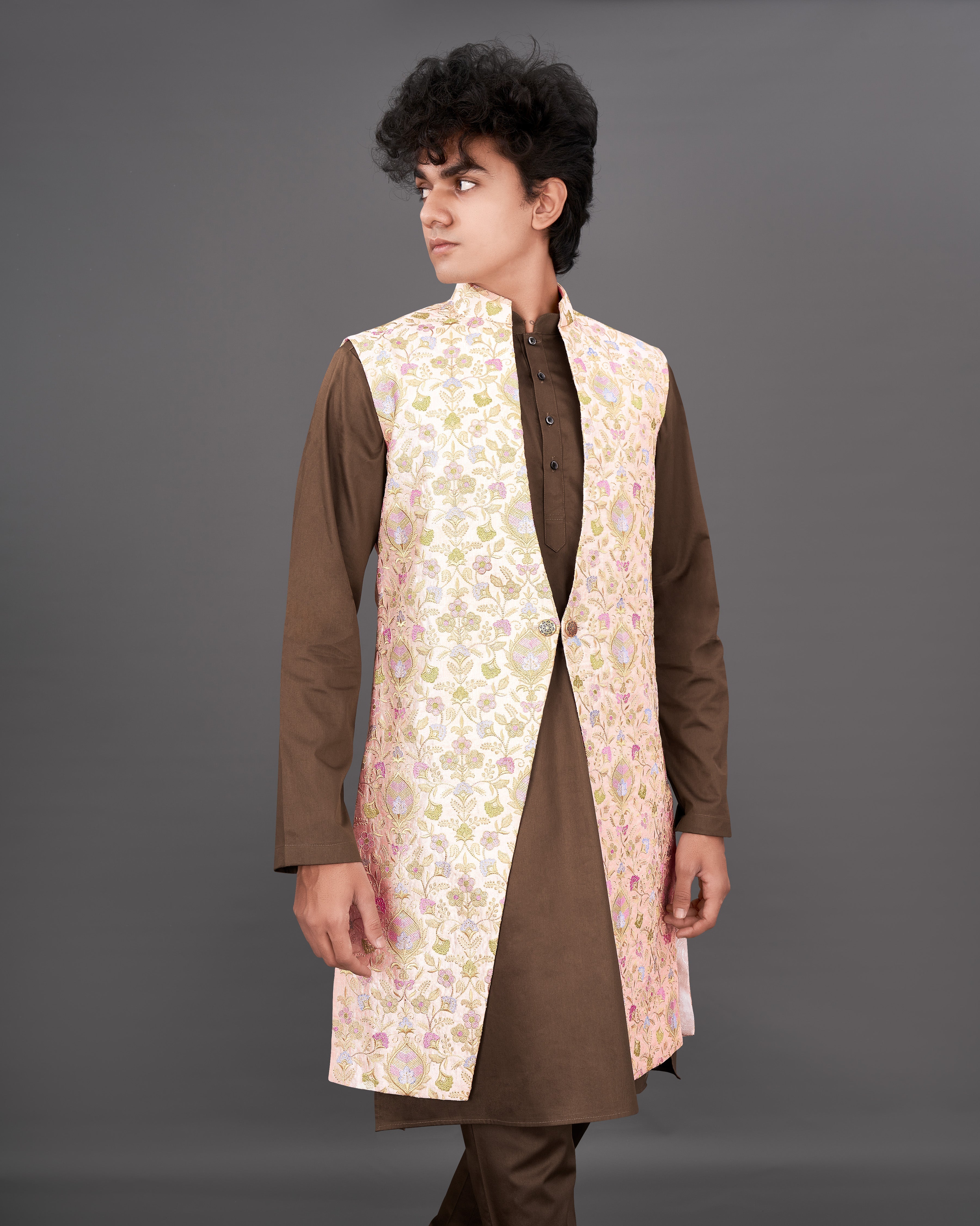 Mandys Peach Embroidered Sleeveless Indo-Western with Kurta and Pants Set SH038-SRW28-36, SH038-SRW28-38, SH038-SRW28-40, SH038-SRW28-42, SH038-SRW28-44, SH038-SRW28-46, SH038-SRW28-48, SH038-SRW28-50, SH038-SRW28-52, SH038-SRW28-54, SH038-SRW28-56, SH038-SRW28-58, SH038-SRW28-60 