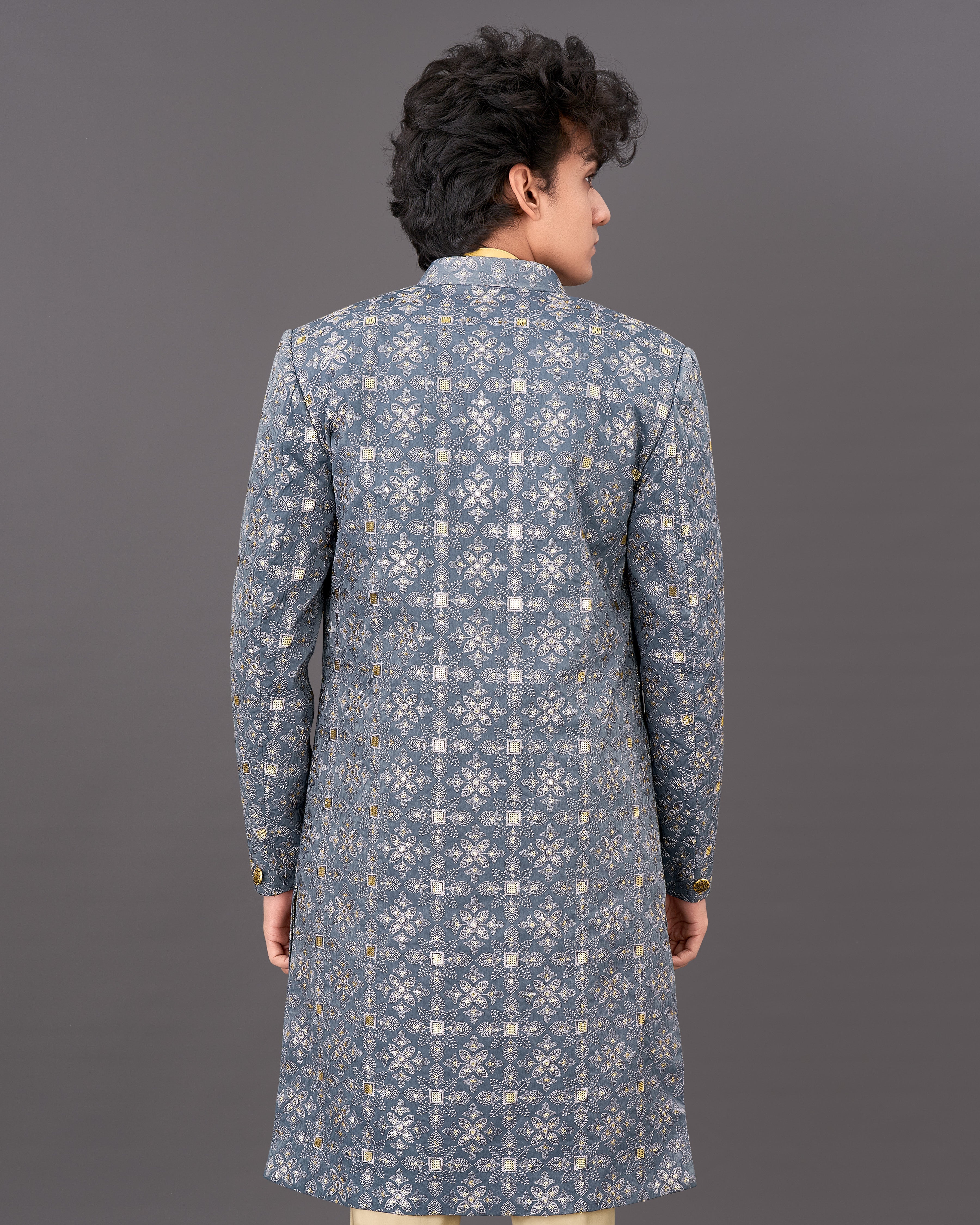 Dolphin Blue and Sequence Embroidered  Sherwani with Kurta and Pants Set SHR040-SRW24-36, SHR040-SRW24-38, SHR040-SRW24-40, SHR040-SRW24-42, SHR040-SRW24-44, SHR040-SRW24-46, SHR040-SRW24-48, SHR040-SRW24-50, SHR040-SRW24-52, SHR040-SRW24-54, SHR040-SRW24-56, SHR040-SRW24-58, SHR040-SRW24-60