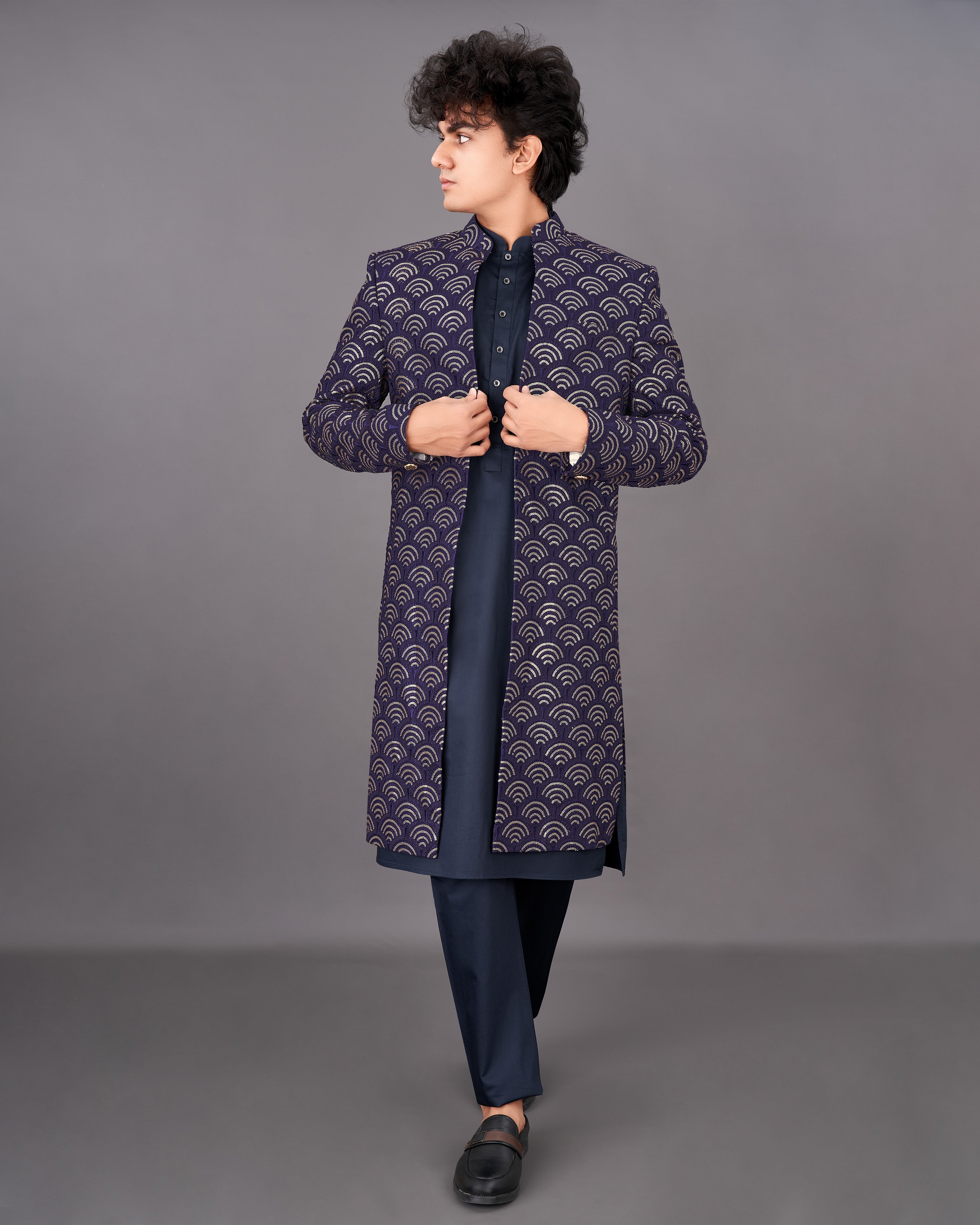 Baltic Sea Blue Sequence Embroidered Sherwani with Kurta and Pants Set SH041-SRW29-36, SH041-SRW29-38, SH041-SRW29-40, SH041-SRW29-42, SH041-SRW29-44, SH041-SRW29-46, SH041-SRW29-48, SH041-SRW29-50, SH041-SRW29-52, SH041-SRW29-54, SH041-SRW29-56, SH041-SRW29-58, SH041-SRW29-60