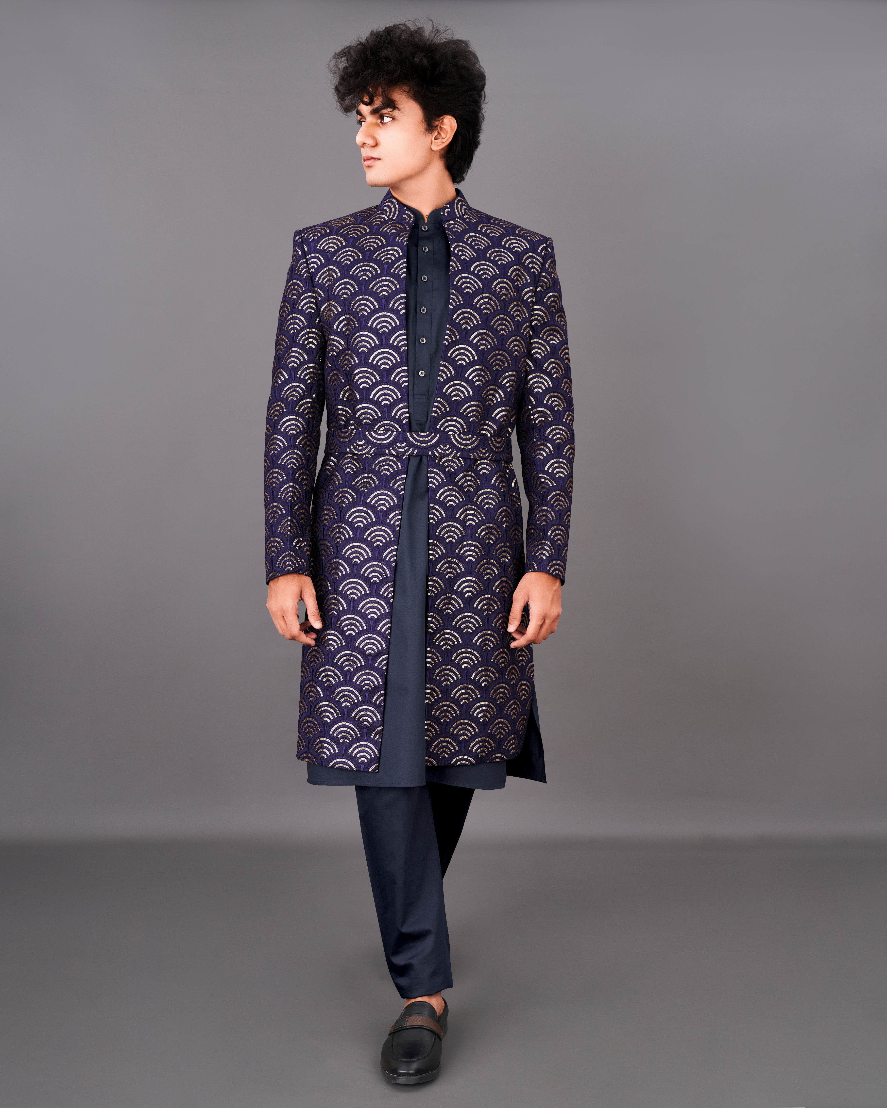 Baltic Sea Blue Sequence Embroidered Sherwani with Kurta and Pants Set SH041-SRW29-36, SH041-SRW29-38, SH041-SRW29-40, SH041-SRW29-42, SH041-SRW29-44, SH041-SRW29-46, SH041-SRW29-48, SH041-SRW29-50, SH041-SRW29-52, SH041-SRW29-54, SH041-SRW29-56, SH041-SRW29-58, SH041-SRW29-60