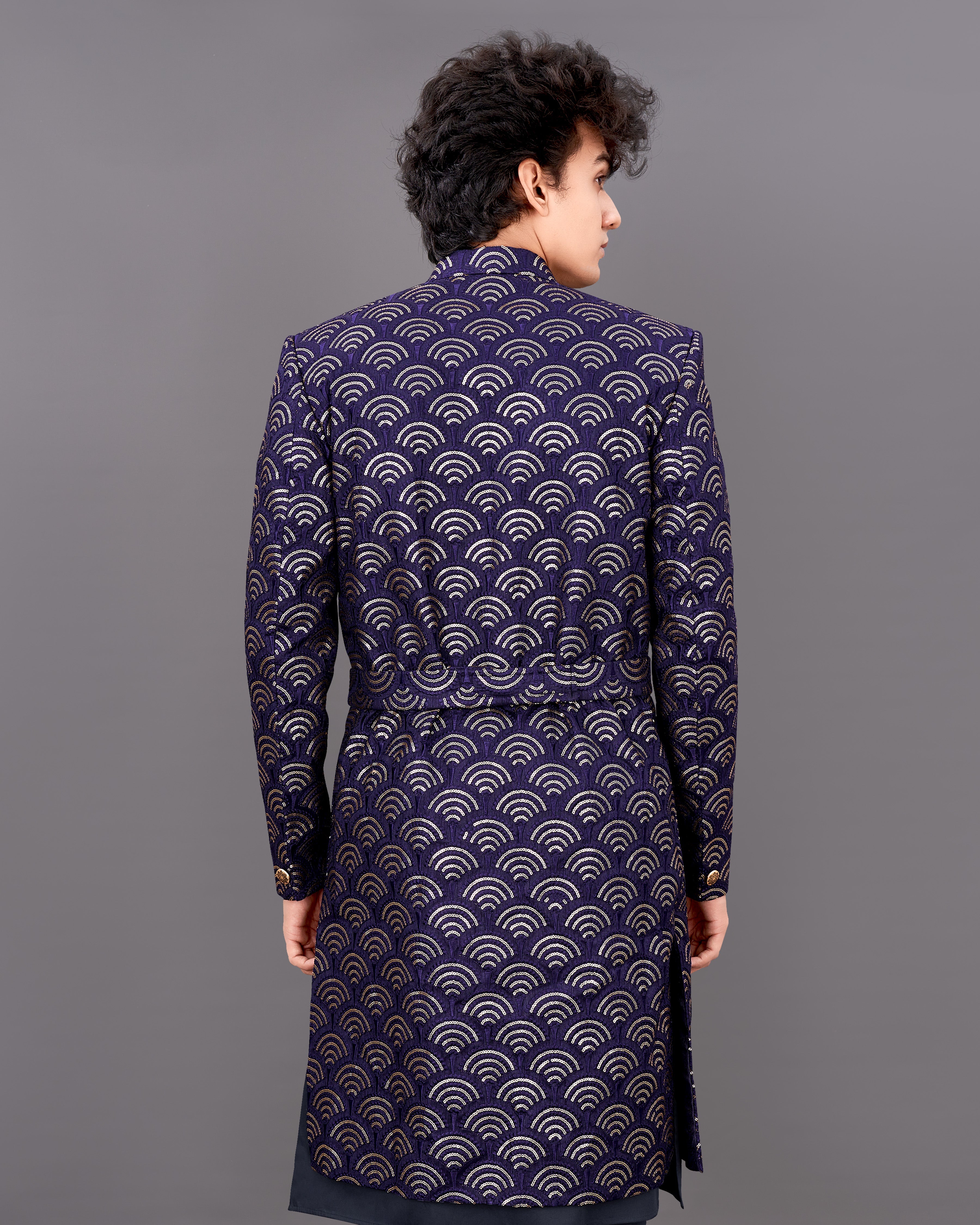Baltic Sea Blue Sequence Embroidered  Sherwani with Kurta and Pants Set SHR041-SRW29-36, SHR041-SRW29-38, SHR041-SRW29-40, SHR041-SRW29-42, SHR041-SRW29-44, SHR041-SRW29-46, SHR041-SRW29-48, SHR041-SRW29-50, SHR041-SRW29-52, SHR041-SRW29-54, SHR041-SRW29-56, SHR041-SRW29-58, SHR041-SRW29-60