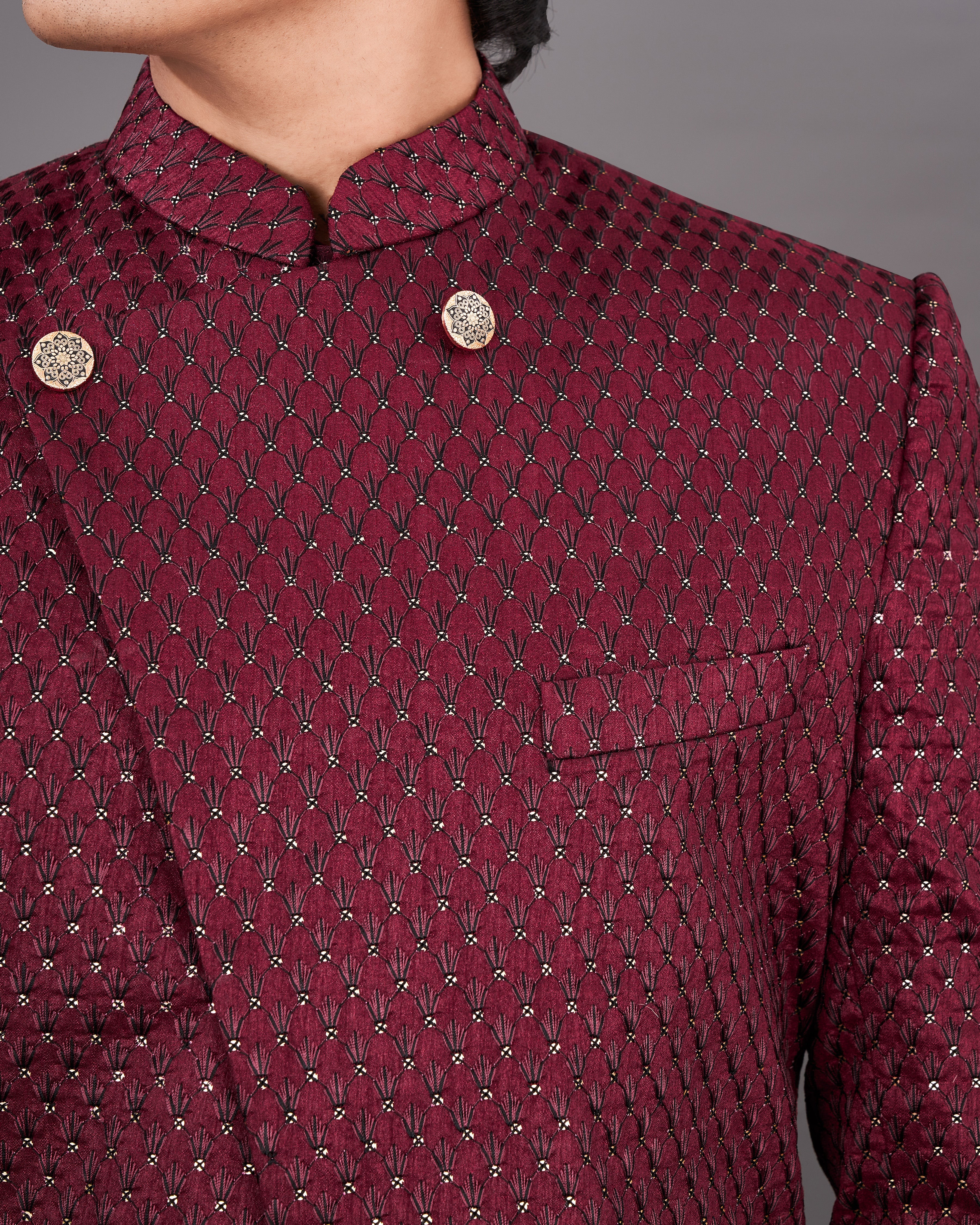 Espresso Maroon and Sequence Embroidered  Sherwani with Kurta and Pants Set SHR042-SRW21-36, SHR042-SRW21-38, SHR042-SRW21-40, SHR042-SRW21-42, SHR042-SRW21-44, SHR042-SRW21-46, SHR042-SRW21-48, SHR042-SRW21-50, SHR042-SRW21-52, SHR042-SRW21-54, SHR042-SRW21-56, SHR042-SRW21-58, SHR042-SRW21-60