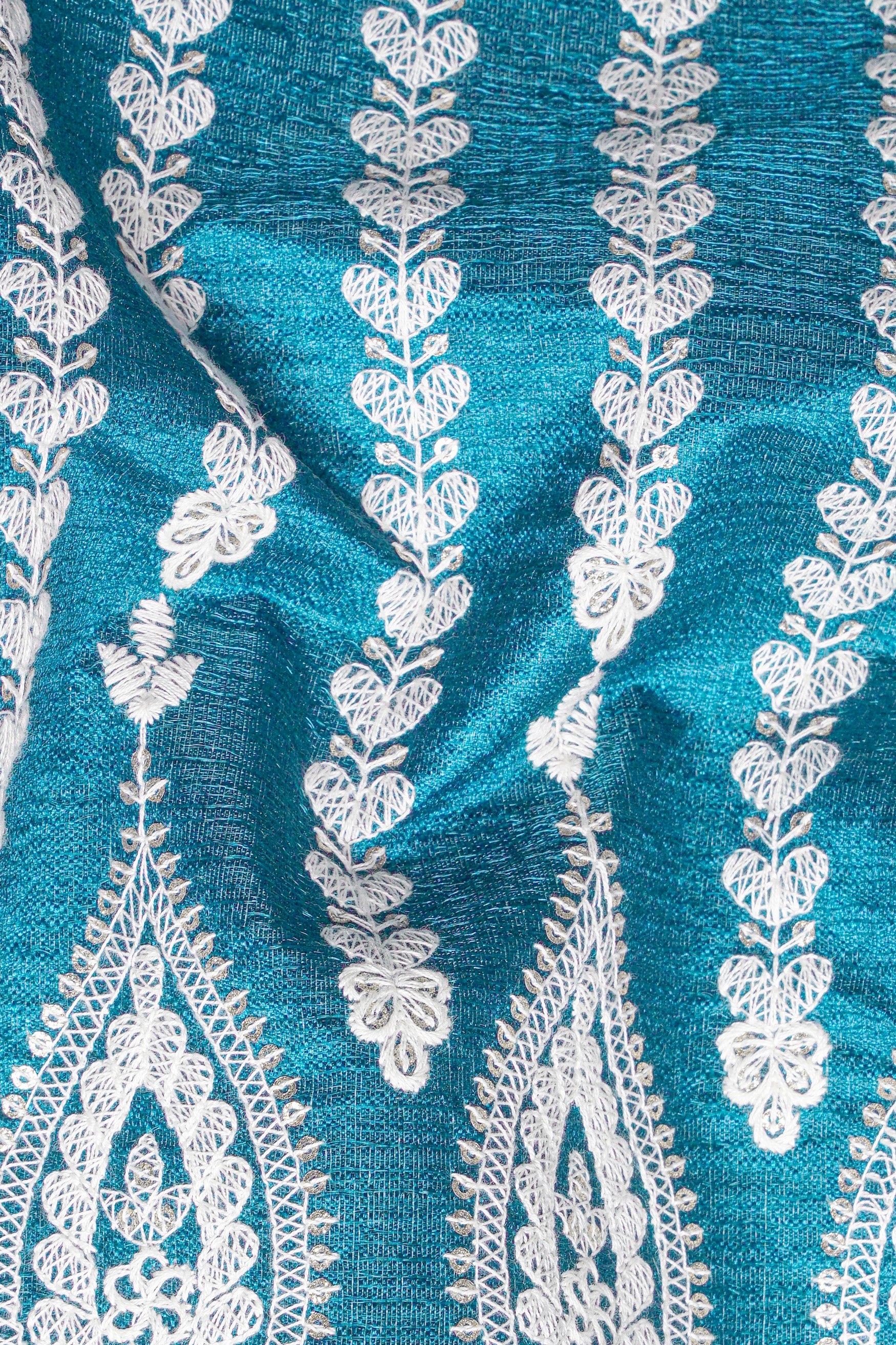 Cerulean Blue and White Thread Embroidered Indo-Western Set