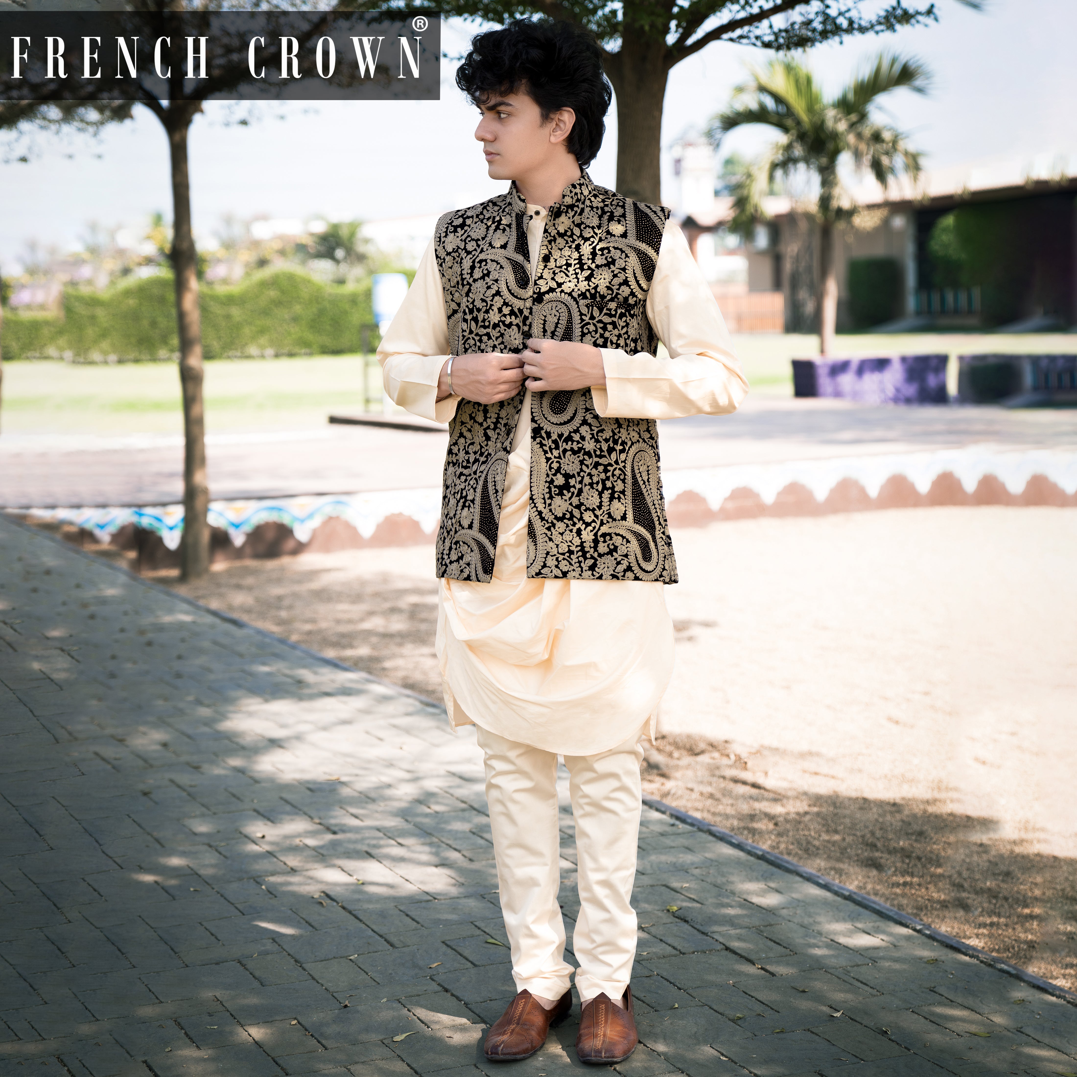 Cream Satin pyjama F-6635