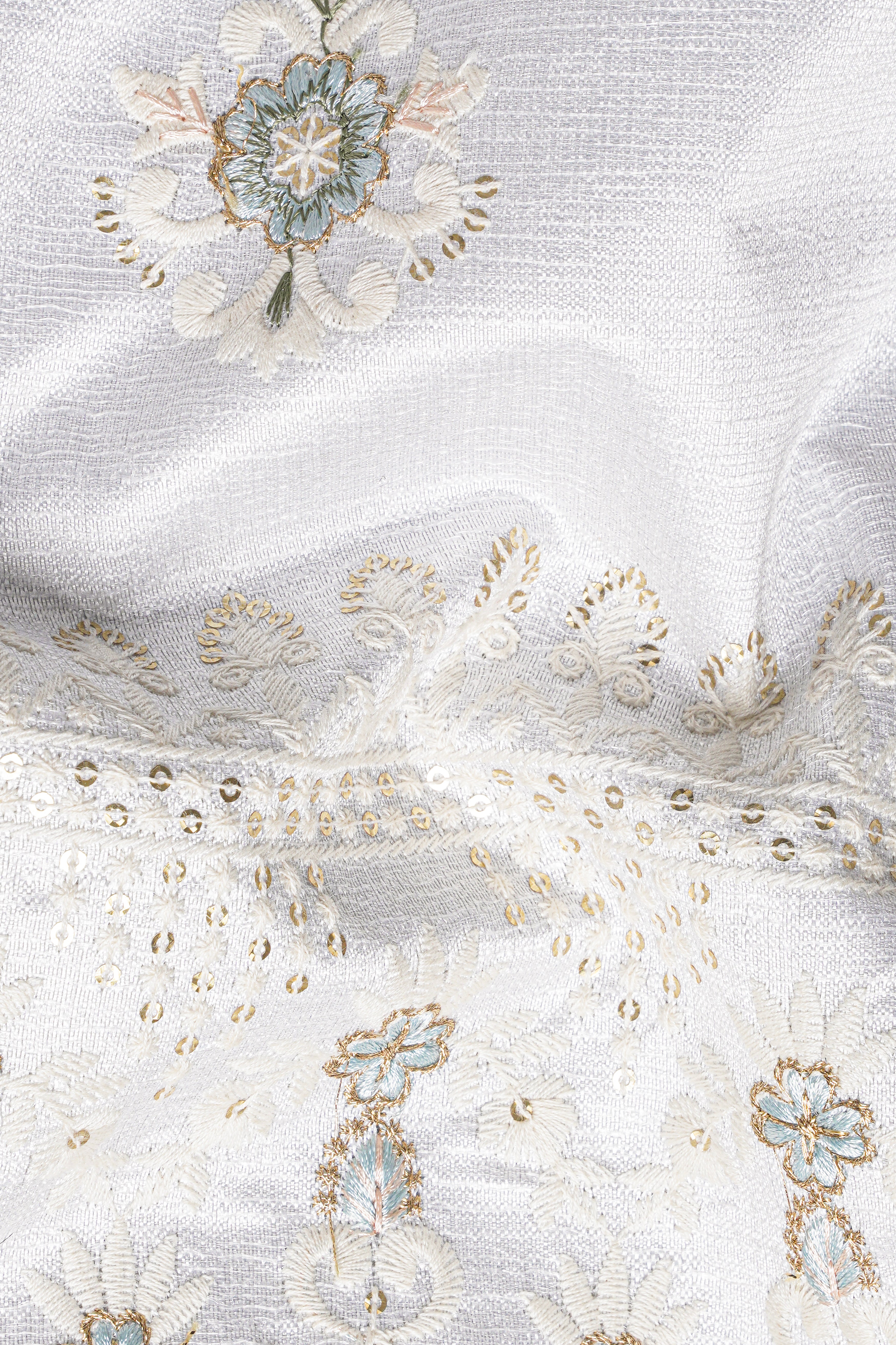 Bright White and Finch Green Floral Thread and Sequin Embroidered Jodhpuri Set