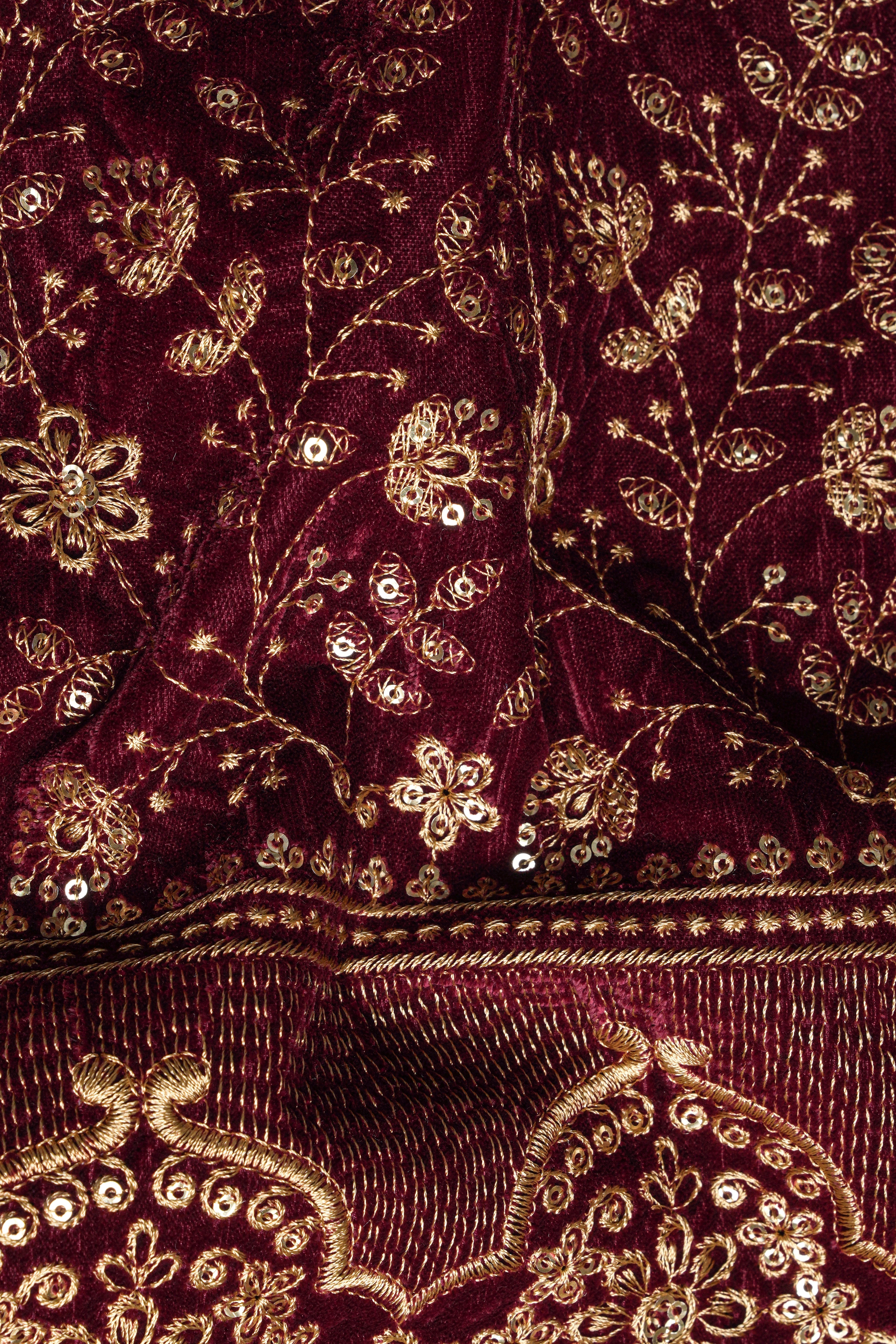 Temptress Maroon Floral Golden Thread Embroidered Jodhpuri Set