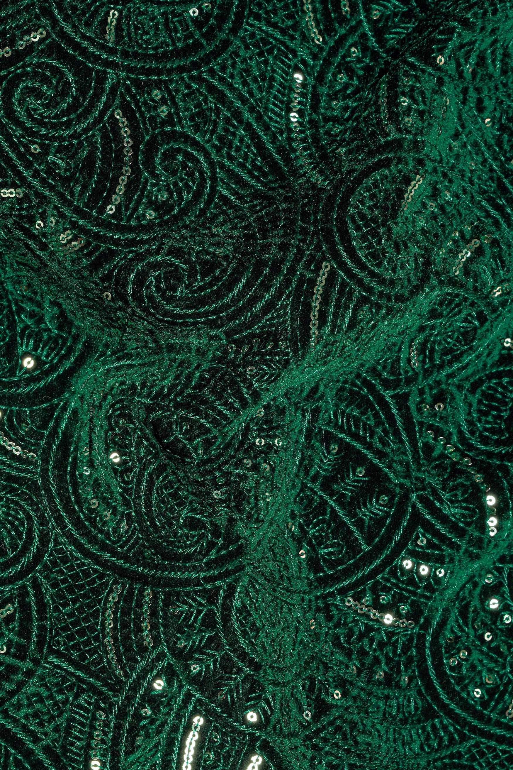 Palm and Jewel Green Thread and Sequin Embroidered Indo-Western