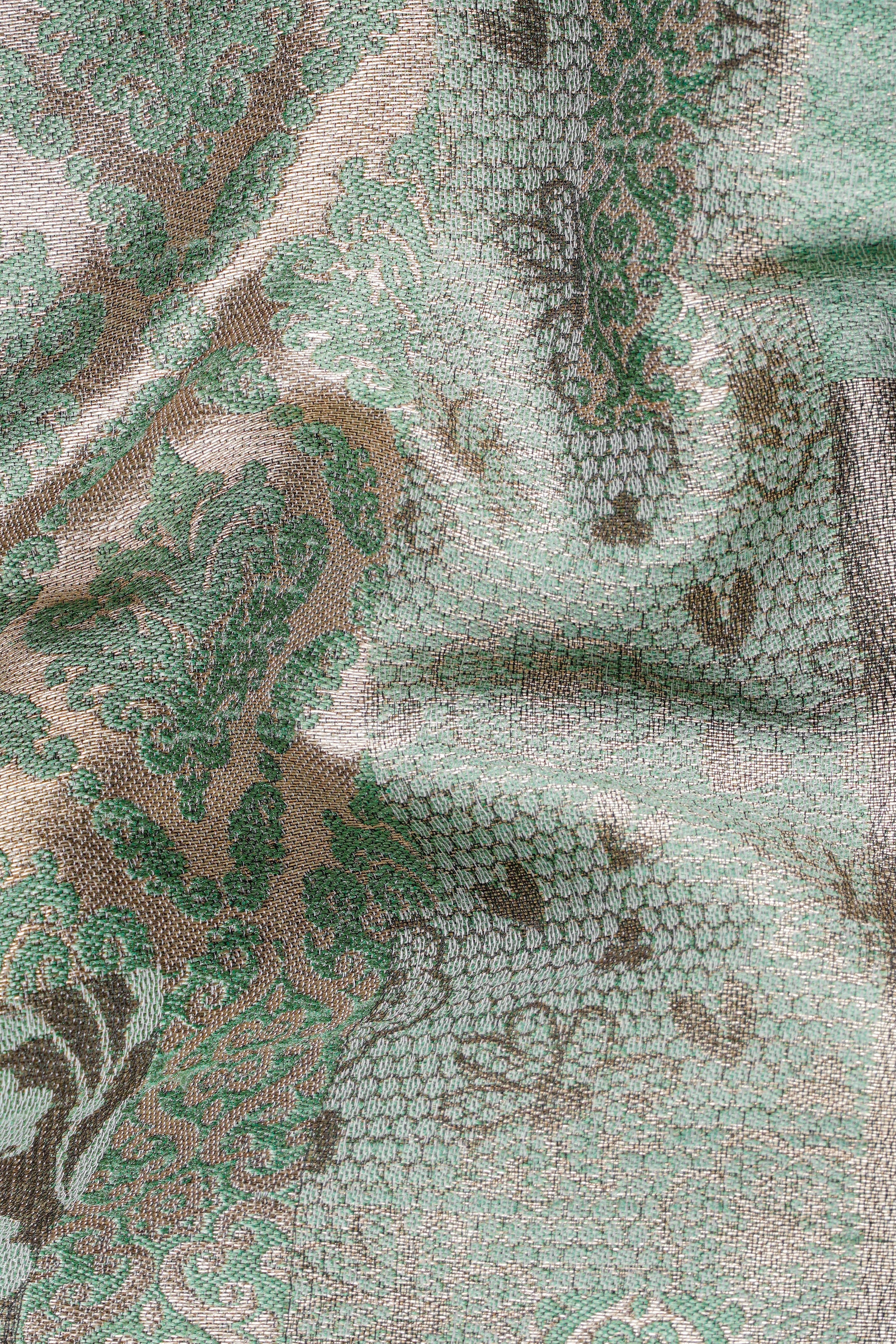 Envy Green and Opium Brown Jacquard Weave Indo-Western