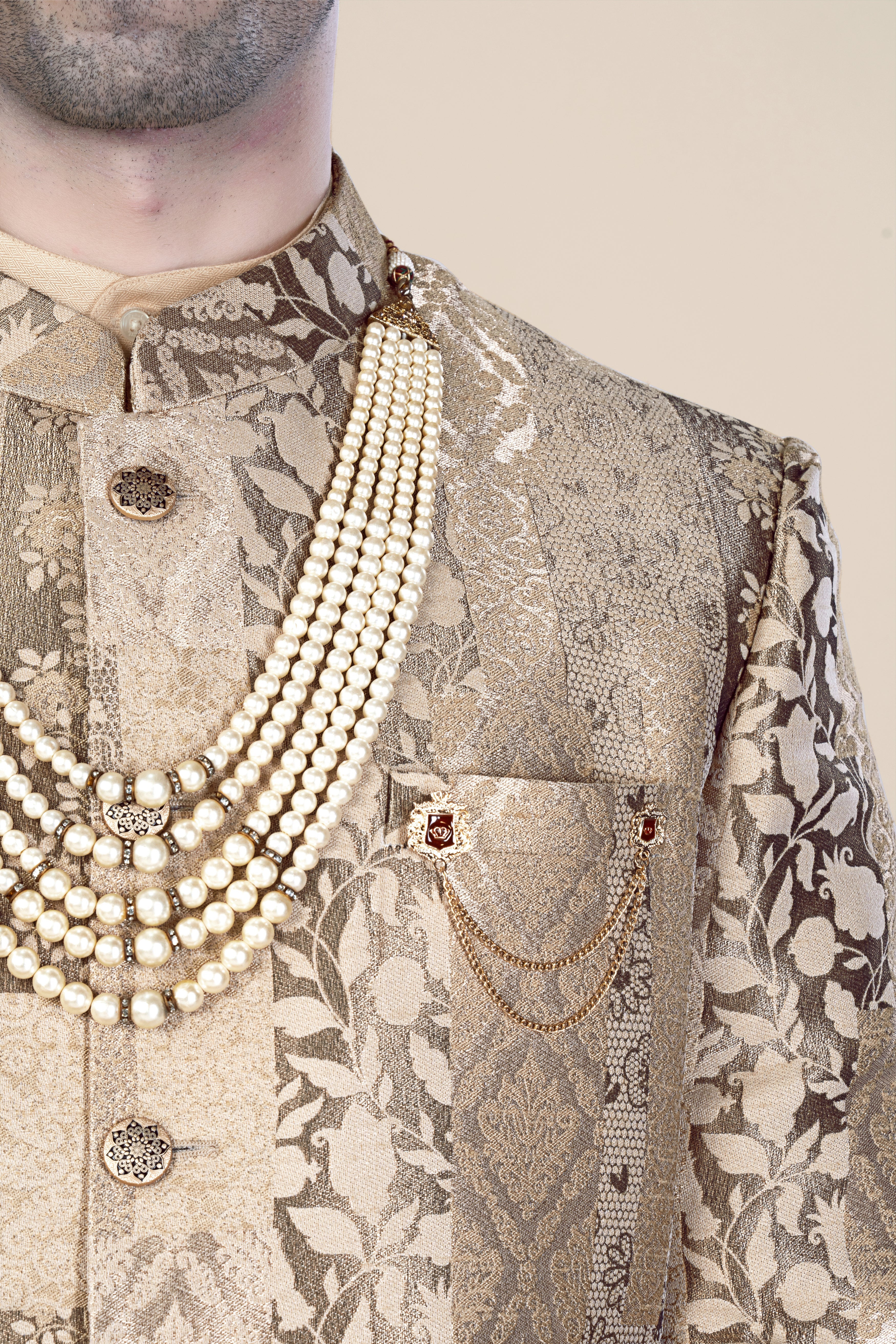 Cashmere and Sandrift Brown Jacquard Floral Weave Jodhpuri