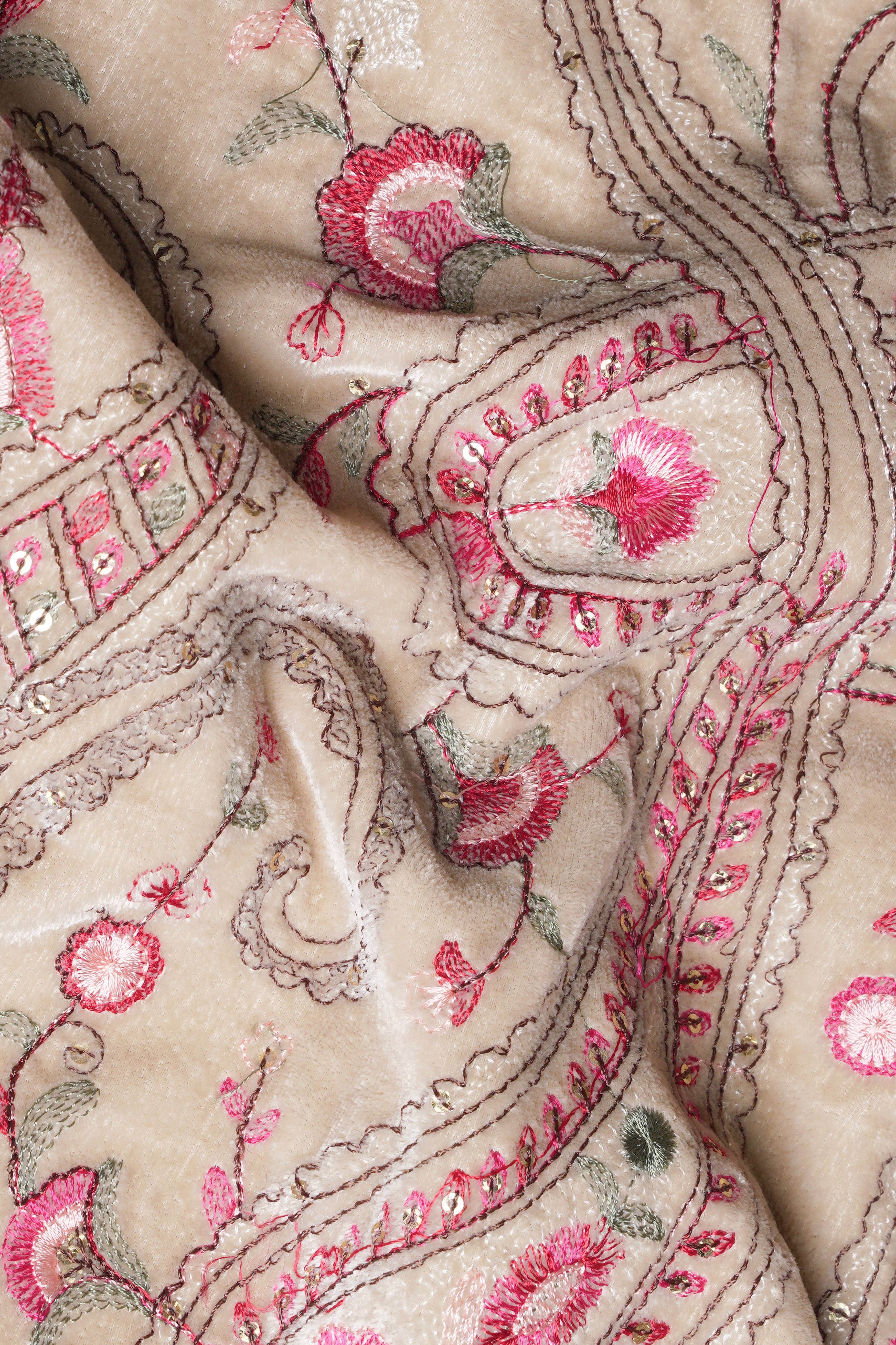 Bisque Brown and Cardinal Pink Floral Thread Embroidered Indo-Western Sherwani