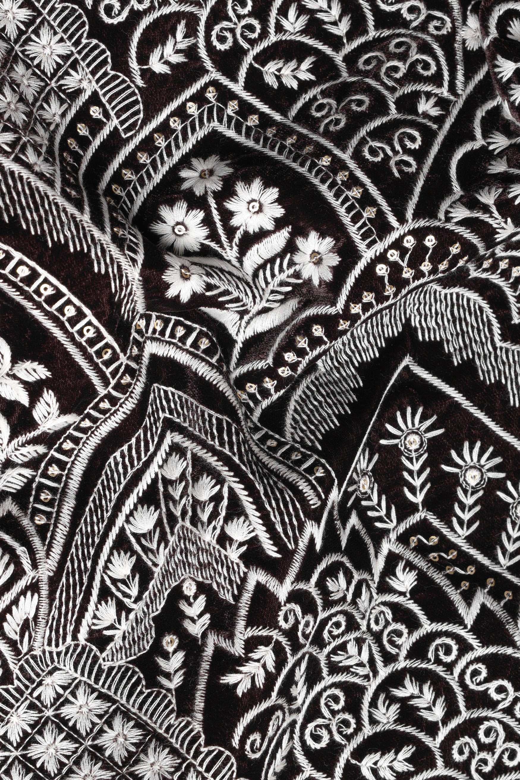 Jade Black and White Floral Thread Embroidered Indo-Western