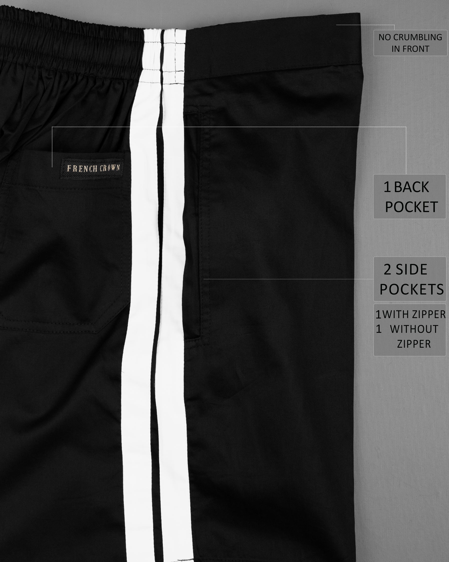 Jade Black and Bright White Contrast Striped Super Soft Premium Cotton Designer Shorts SR145-28, SR145-30, SR145-32, SR145-34, SR145-36, SR145-38, SR145-40, SR145-42, SR145-44