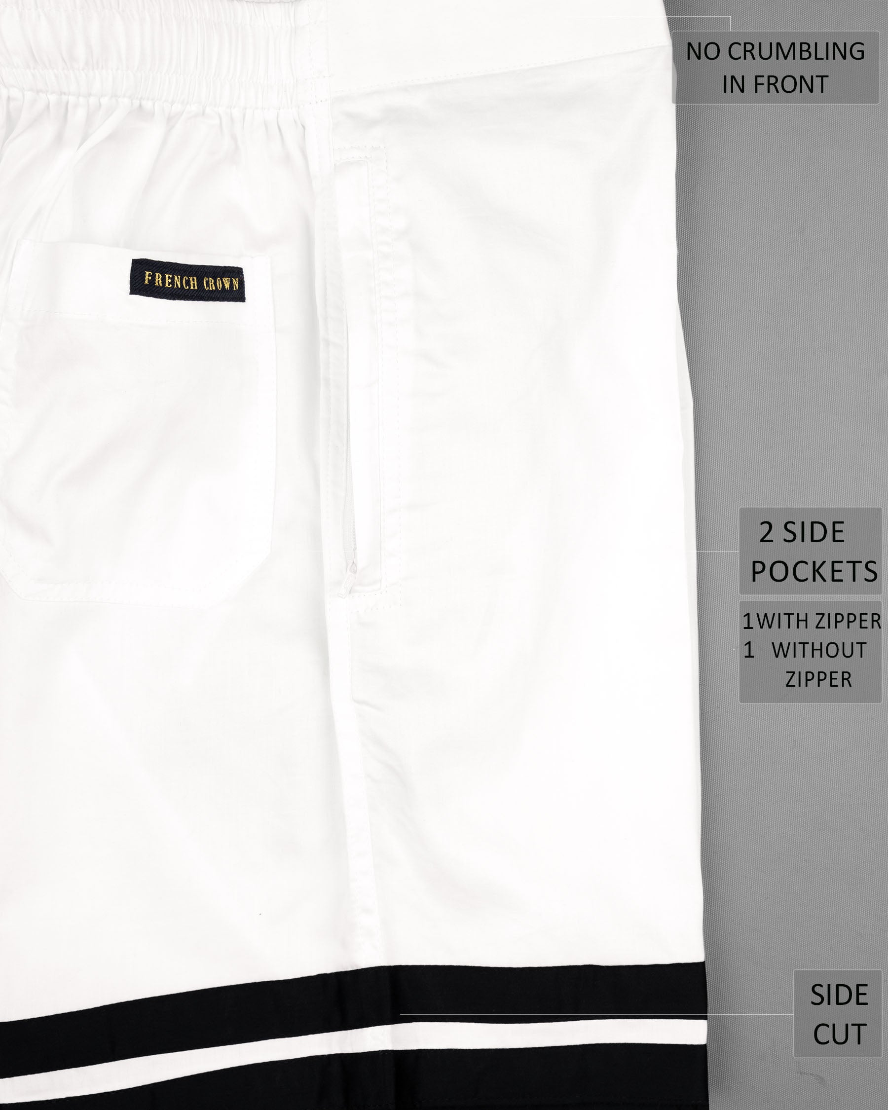 Bright White with Jade Black Striped Super Soft Premium Cotton Designer Shorts SR146-28, SR146-30, SR146-32, SR146-34, SR146-36, SR146-38, SR146-40, SR146-42, SR146-44