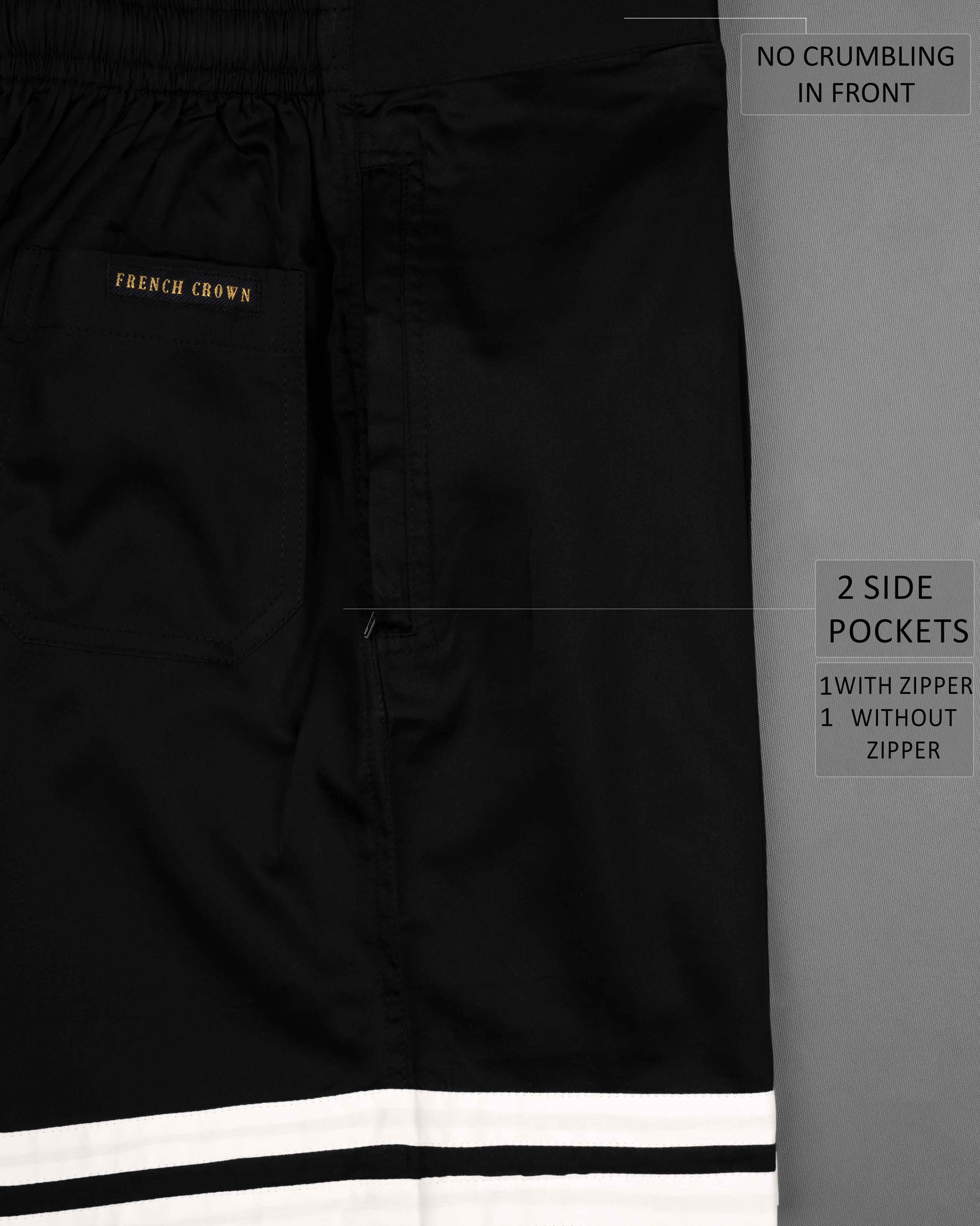 Jade Black And Bright White Plain-Solid Premium Cotton Shorts For Men