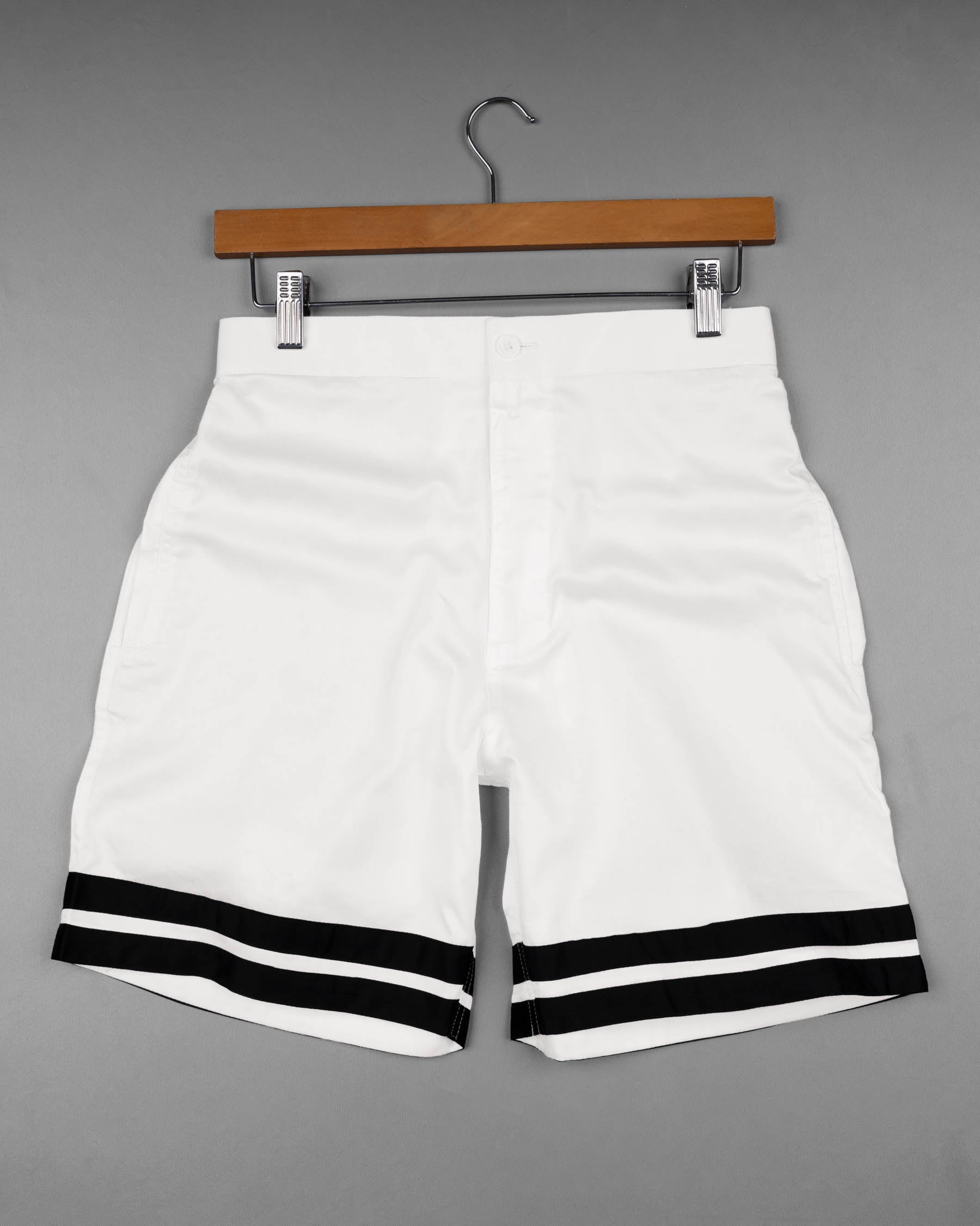 Jade Black And Bright White Plain-Solid Premium Cotton Shorts For Men