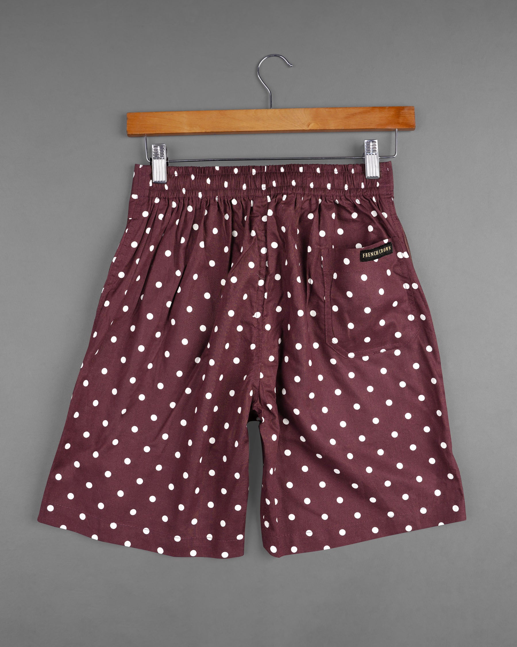 Cowboy Maroon Color with Polka Dotted Premium Cotton Designer Shorts SR155-28, SR155-30, SR155-32, SR155-34, SR155-36, SR155-38, SR155-40, SR155-42, SR155-44