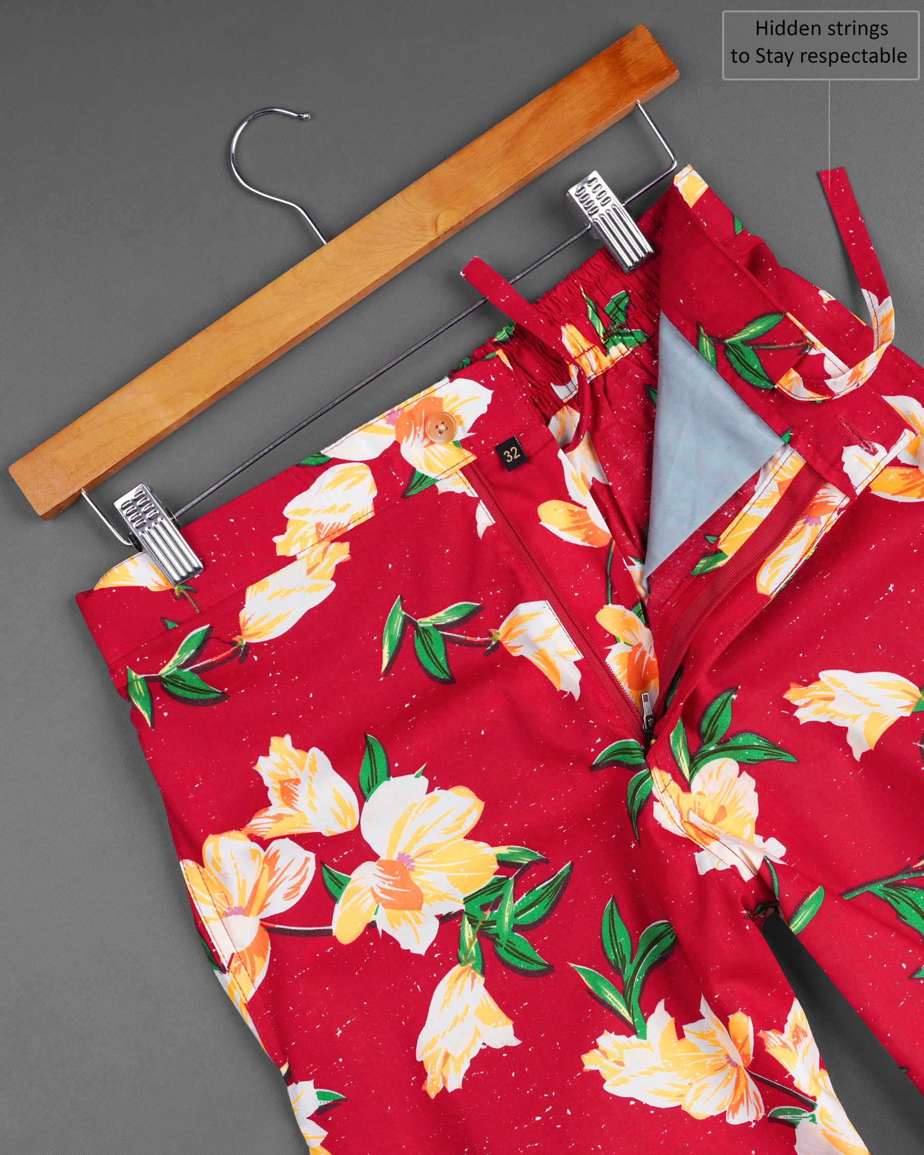 Crimson Red Floral Prints Premium Cotton Shorts For Men