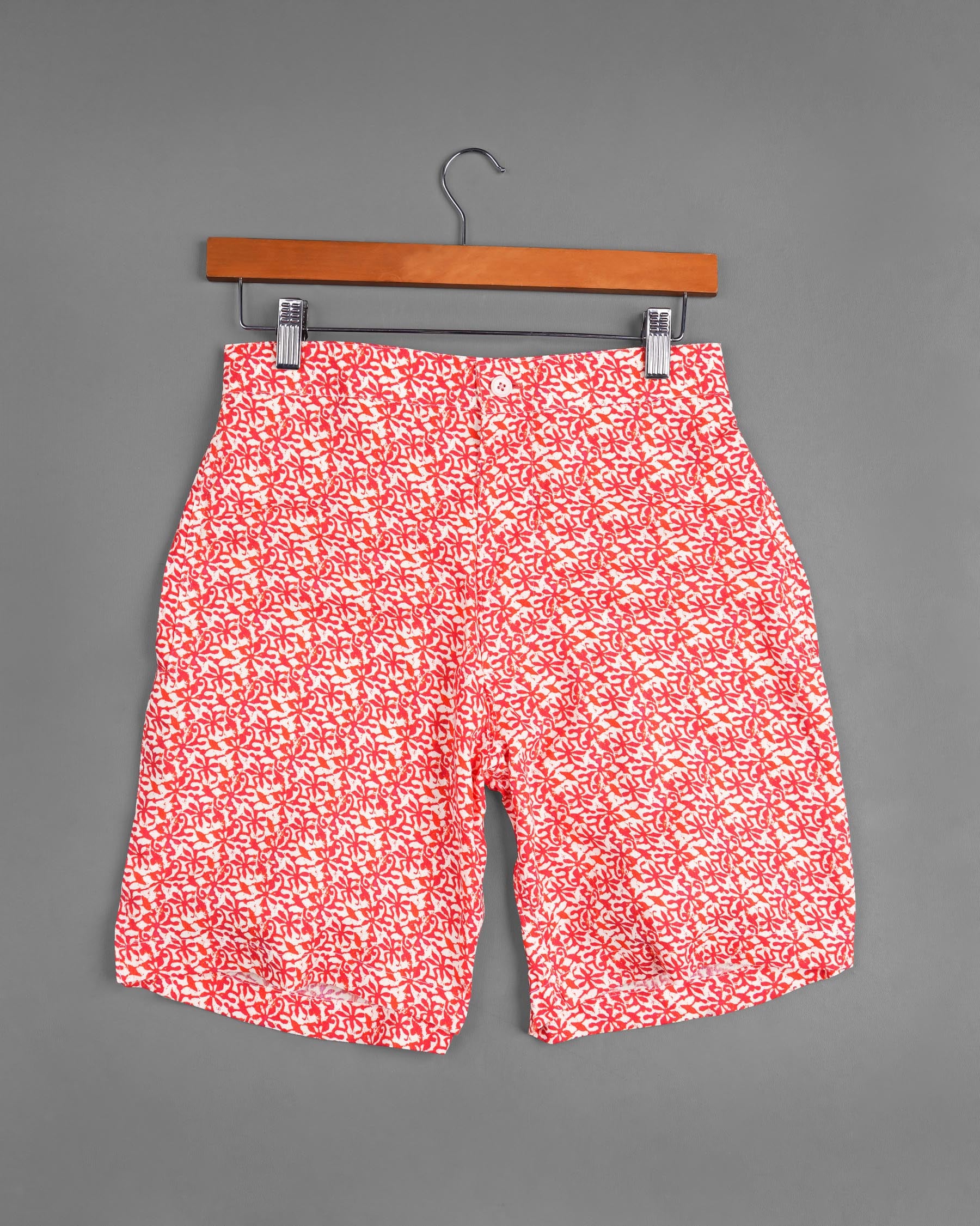 Coral Red Ditzy Printed Premium Tencel Designer Shorts SR160-28, SR160-30, SR160-32, SR160-34, SR160-36, SR160-38, SR160-40, SR160-42, SR160-44