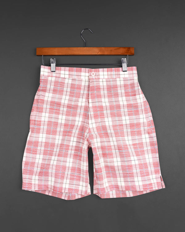 Cinnabar Red and White Plaid Chambray Shorts SR167-28, SR167-30, SR167-32, SR167-34, SR167-36, SR167-38, SR167-40, SR167-42, SR167-44