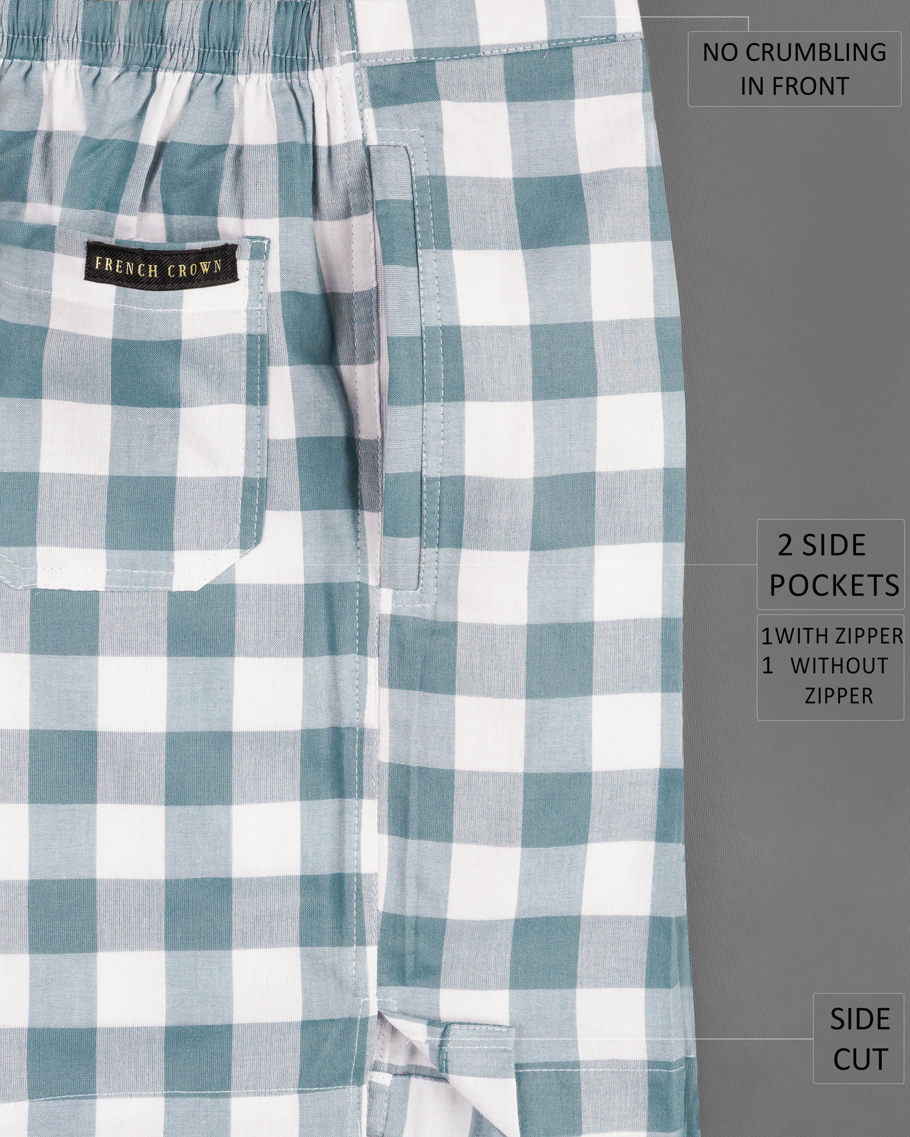 Juniper and White Checkered Premium Cotton Shorts SR169-28, SR169-30, SR169-32, SR169-34, SR169-36, SR169-38, SR169-40, SR169-42, SR169-44