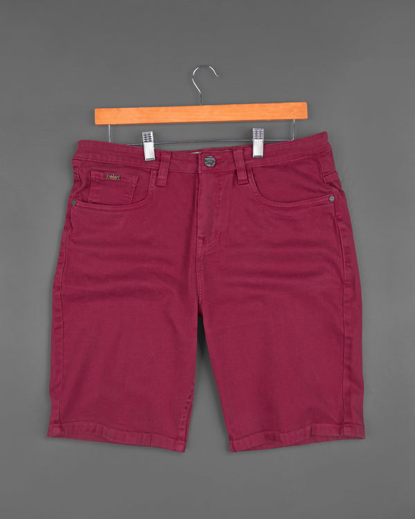 Burgundy Stretchable Denim Shorts SR180-28, SR180-30, SR180-32, SR180-34, SR180-36, SR180-38, SR180-40, SR180-42, SR180-44